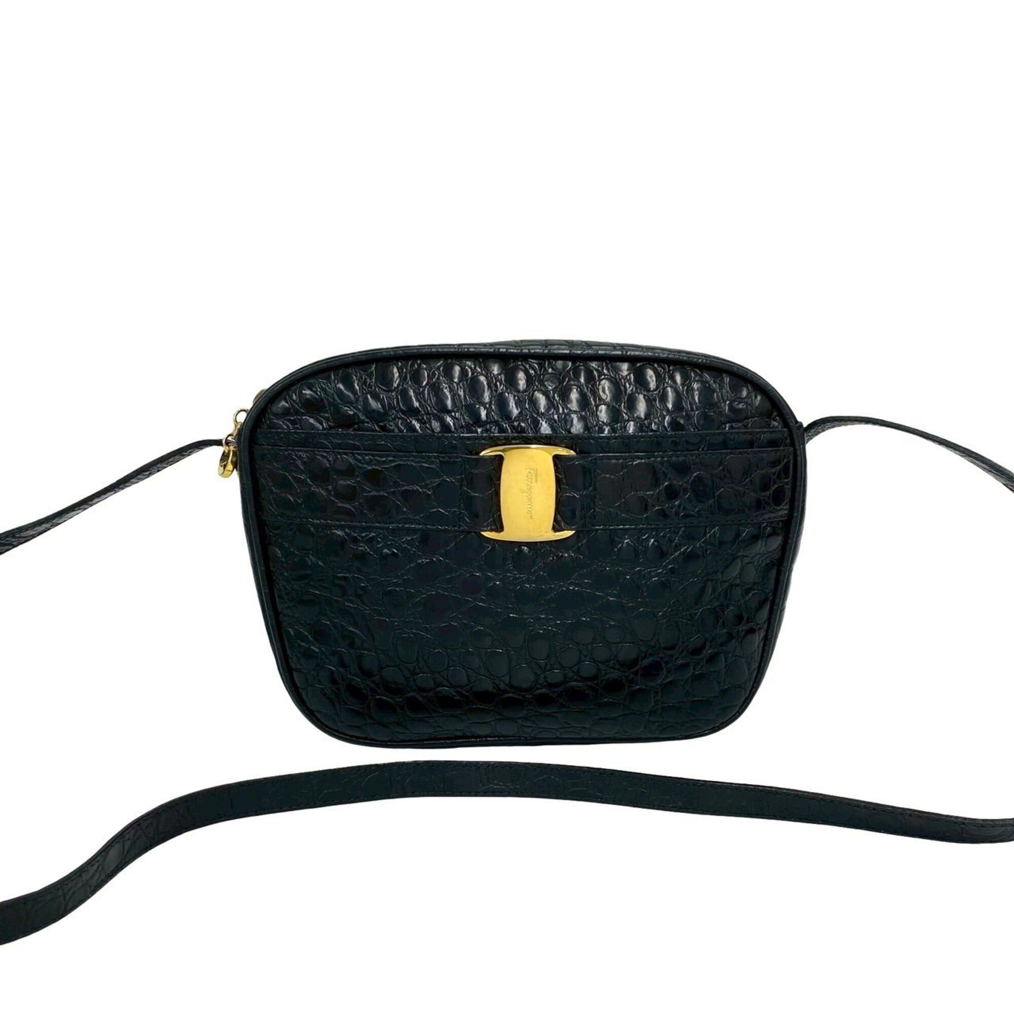 Salvatore Ferragamo Salvatore Ferragamo Vintage Vara Leather Semi-Shoulder Bag with Hardware, Black, 73909 Size ONE SIZE - 1 Thumbnail