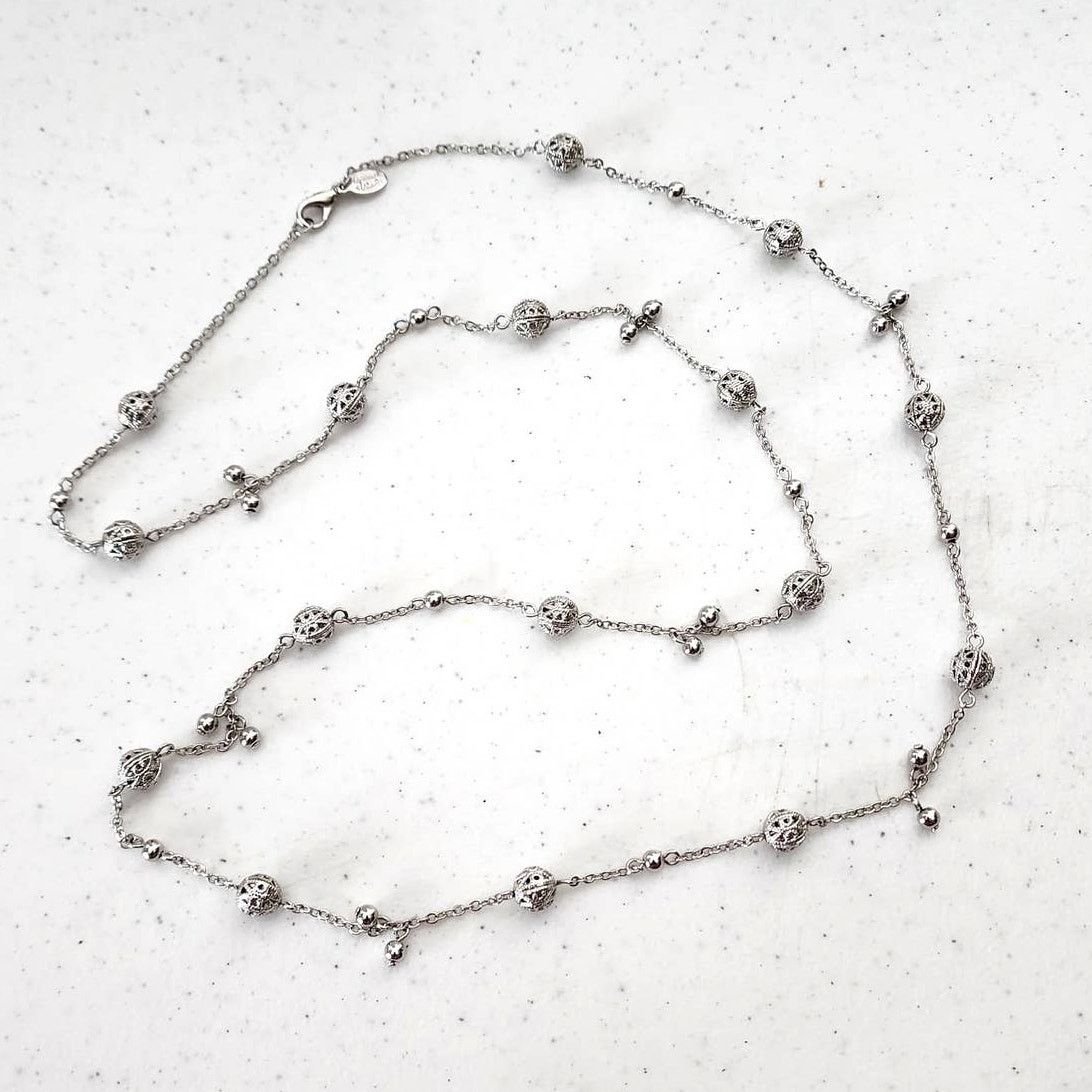 Designer Cookie Lee Signed Art Deco Silver Ball Bead Flapper Necklace Size ONE SIZE - 6 Thumbnail