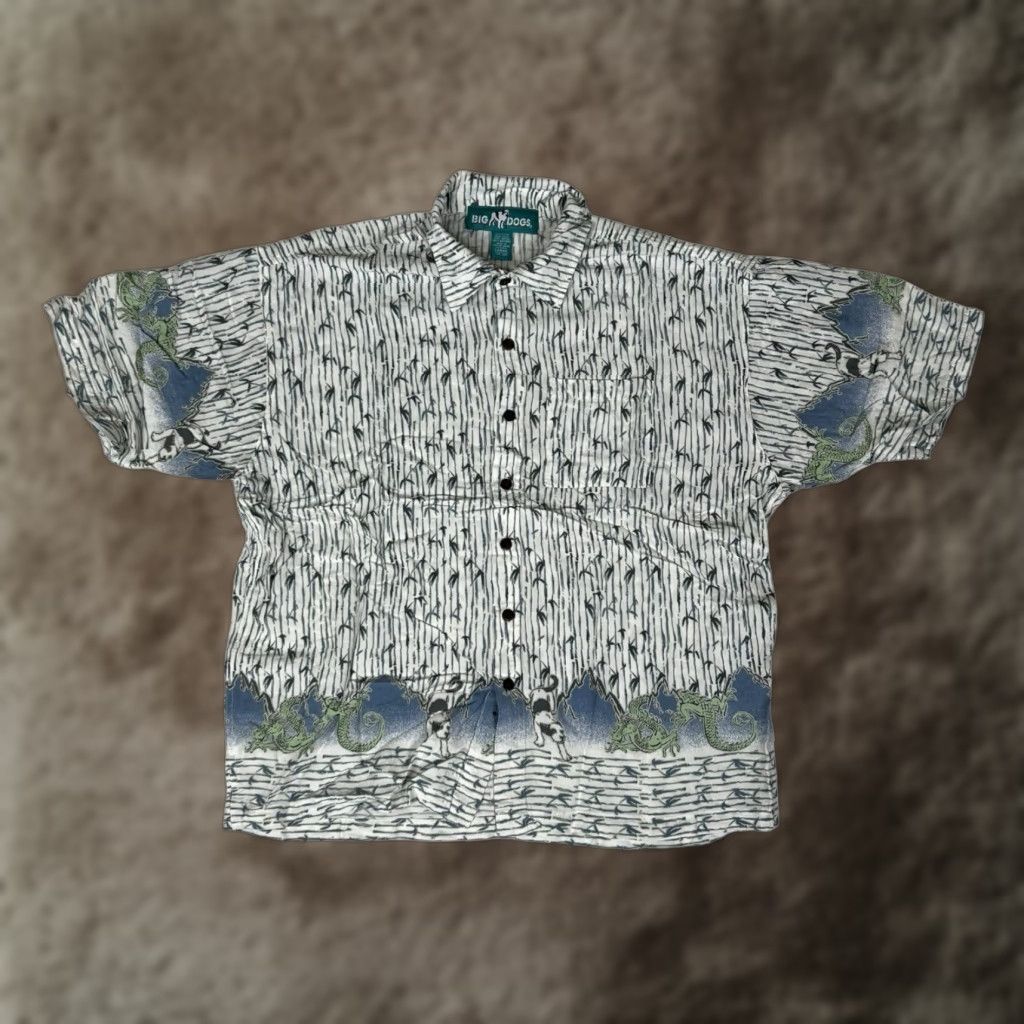 Big Dogs VINTAGE Big Dogs Hawaiian Shirt L Short Sleeve Button-Up Collared Beige Rayon 90s Retro Hawaiian Dog Mens Size US L / EU 52-54 / 3 - 1 Thumbnail
