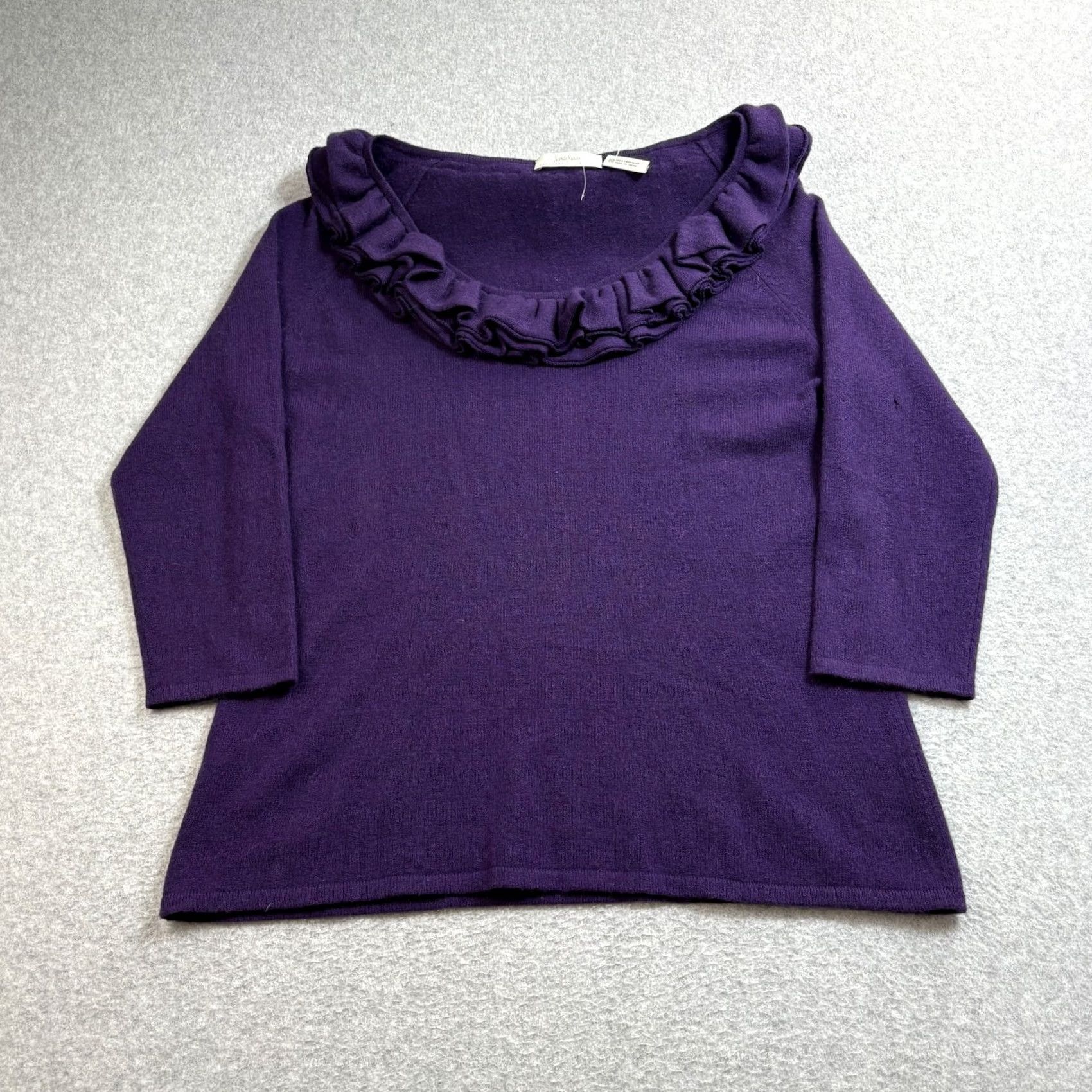 Neiman Marcus Neiman Marcus Cashmere Sweater Woman XL Purple Ruffle Quiet Luxury Heritage READ Pullover Crew Neck Long Sleeve Knit Solid Vintage: No Size XL / US 12-14 / IT 48-50 - 2 Thumbnail