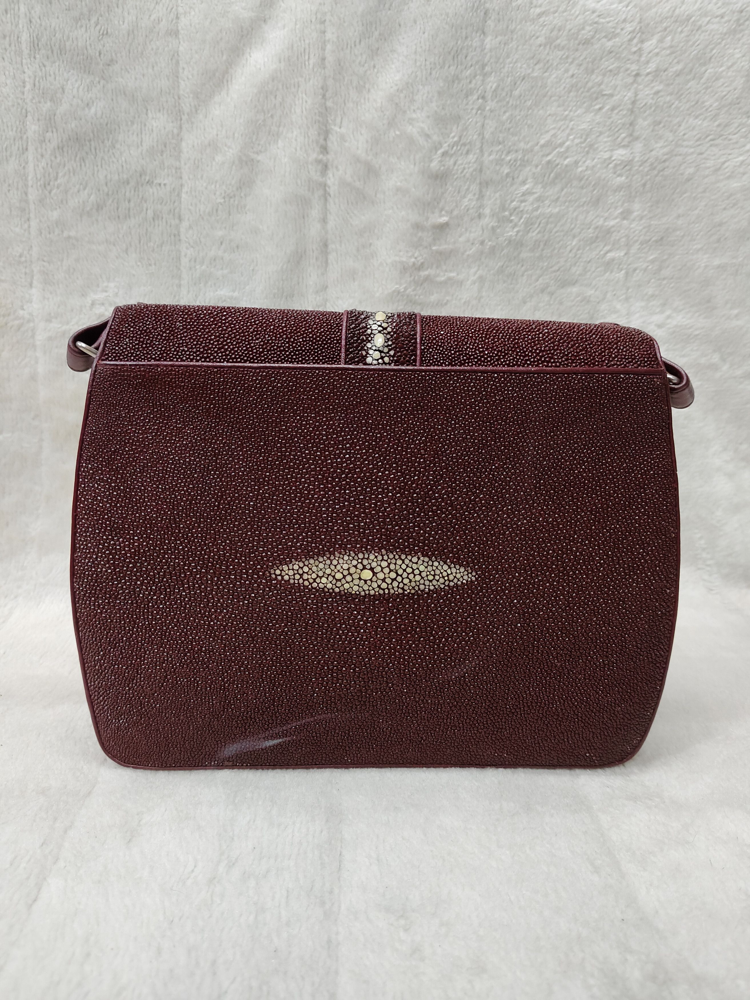 Vintage 80s Stingray Leather Burgundy Exotic Skin Shoulder Bag Size ONE SIZE - 6 Thumbnail