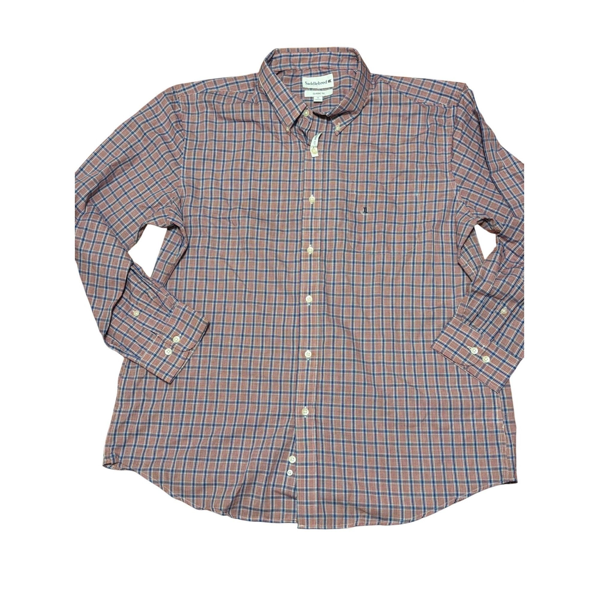 Saddlebred Saddlebred Mens Classic Fit Button Down Plaid Shirt Red Whit Size US XL / EU 56 / 4 - 1 Thumbnail
