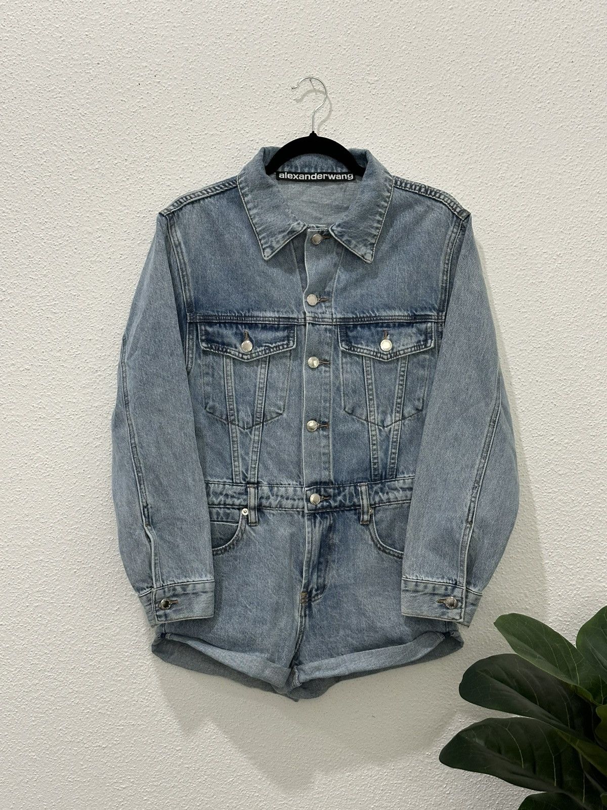 Alexander Wang Alexander Wang BITE Denim Romper High Rise Jumpsuit ButtonUp Size 32" / US 10 / IT 46 - 11 Thumbnail