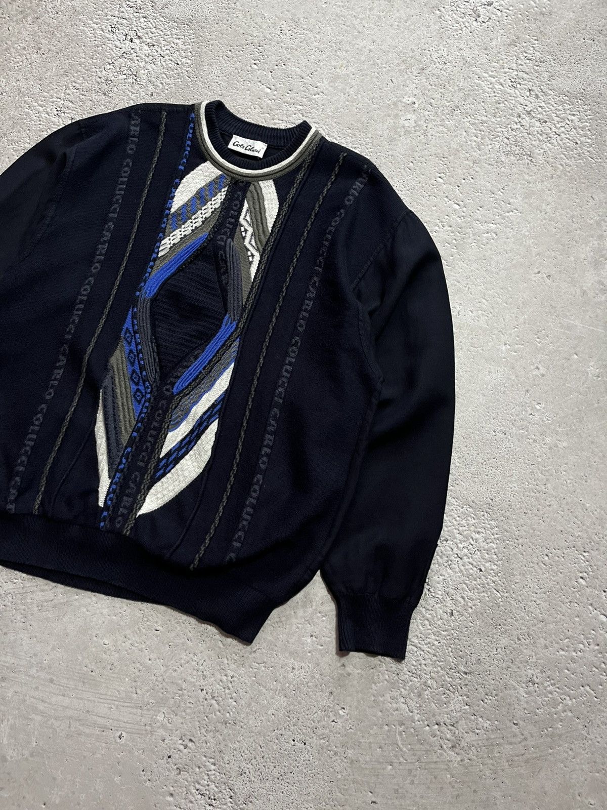 Carlo Colucci × Vintage Carlo Colucci 3D Knit Sweater – Linen Back & Sleeves, Rare Size US L / EU 52-54 / 3 - 2 Thumbnail