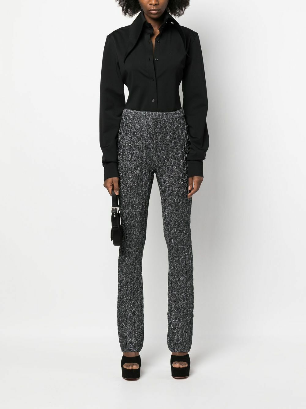 Gucci o1s1wg111025 Knitted Slim-Fit Trousers in Black Size 28" / US 6 / IT 42 - 2 Thumbnail