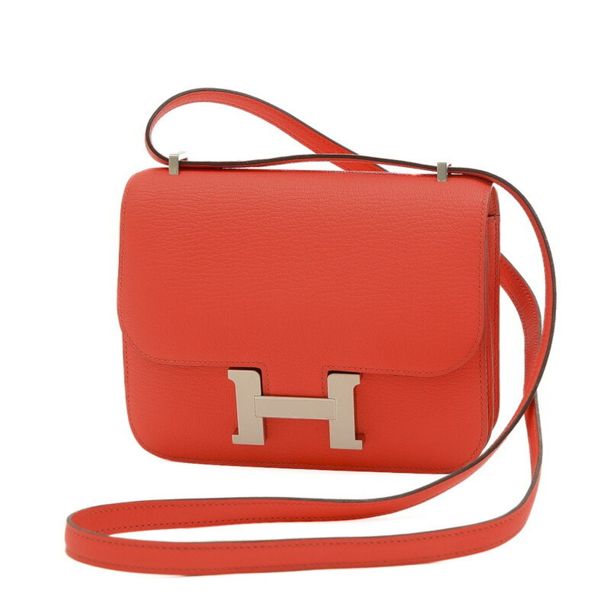 image of Hermes Constance 18 Shoulder Bag Miroir Chevre Rose Texas B Stamp in Red, Women's