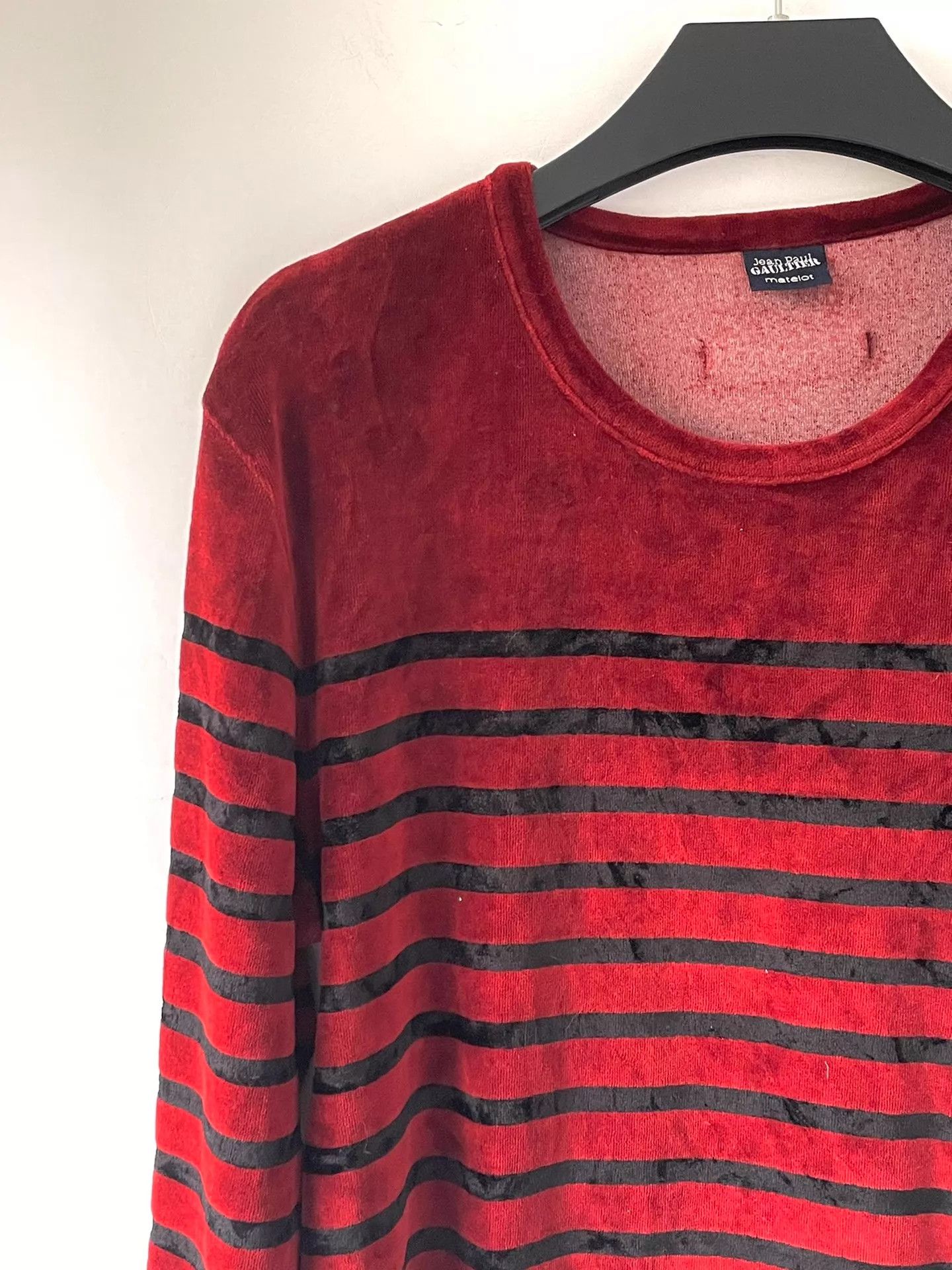 Jean Paul Gaultier JPG Double-Zip Red/Black Striped Velvet Sweatshirt Size US S / EU 44-46 / 1 - 3 Thumbnail