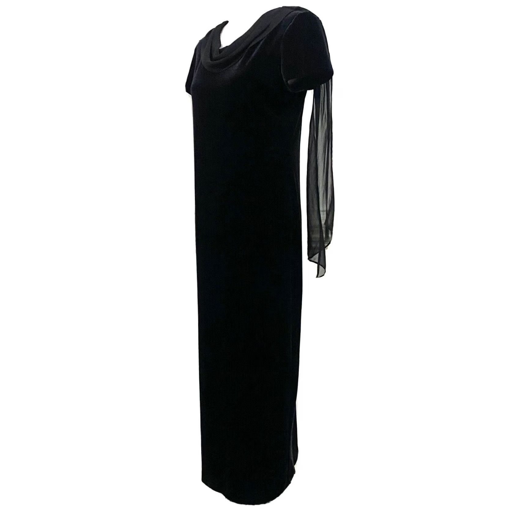 Velvet VINTAGE Social Circles Dress Black Velvet Long Maxi Short Sleeve Chiffon Sz 10 Women Size 32" / US 10 / IT 46 - 3 Thumbnail