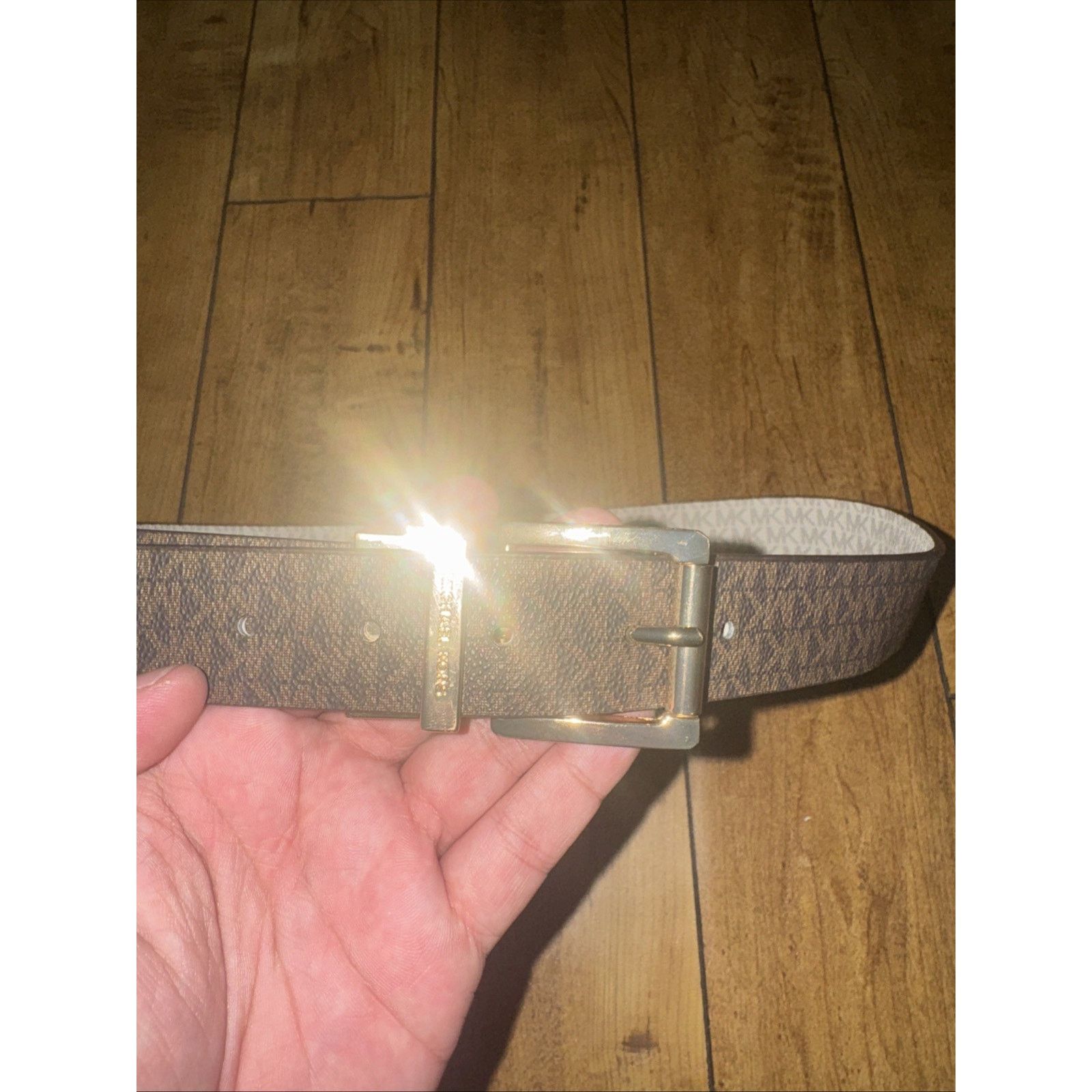 Michael Kors Michael Kors Reversible Belt Brown White Gold Buckle Size 34 Size ONE SIZE - 1 Thumbnail