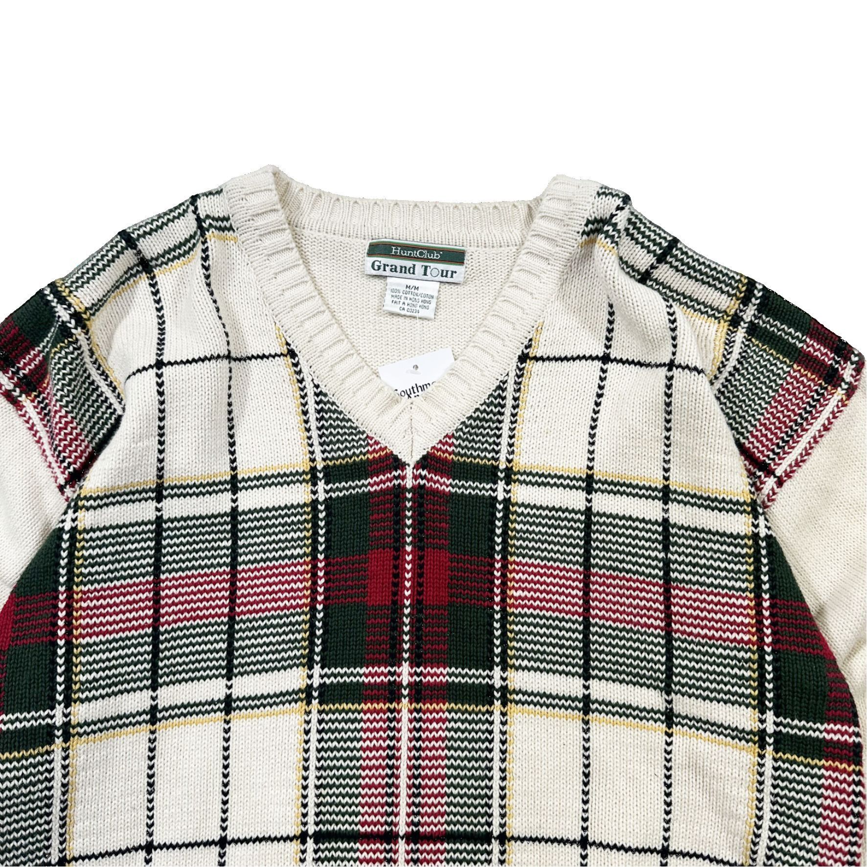 Vintage Vintage 90s Plaid Golf Knit V Neck Sweater Size US M / EU 48-50 / 2 - 2 Thumbnail