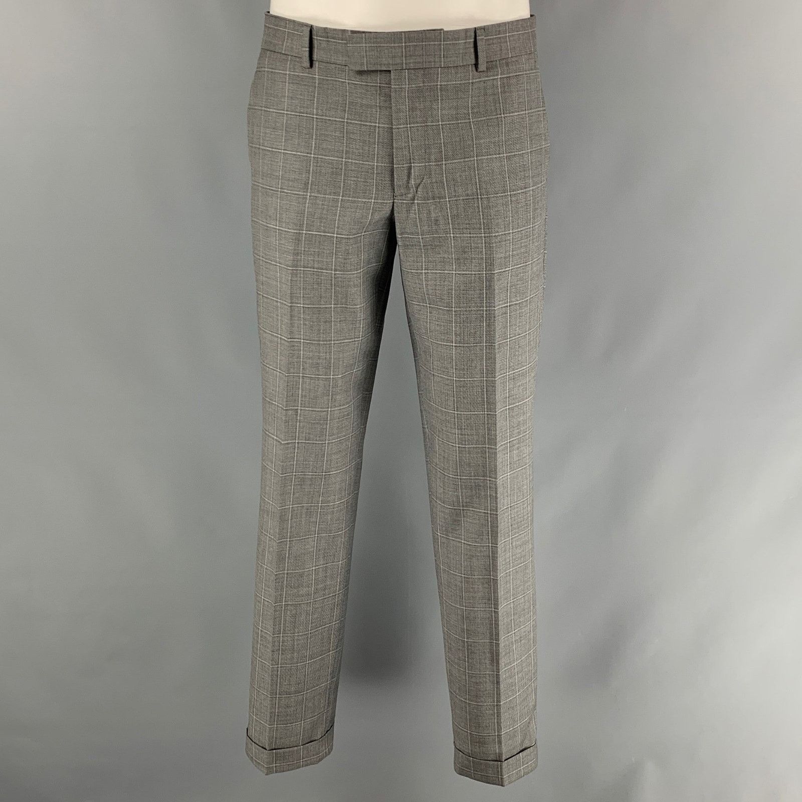 The Kooples THE KOOPLES Size 40 Grey Window Pane Wool Peak Lapel Suit Size 40R - 5 Thumbnail