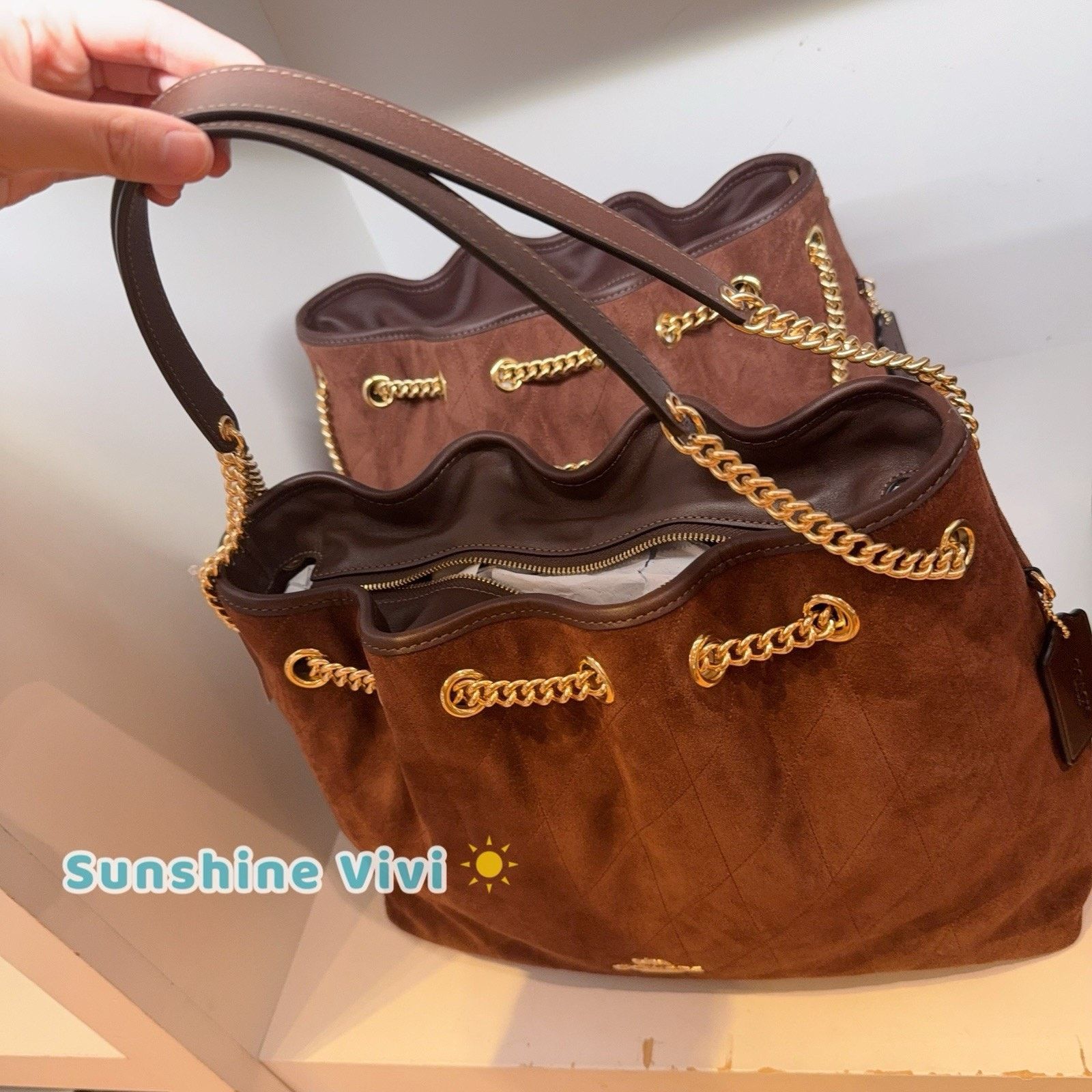 Coach NWT COACH CCZ80 Evelyn Shoulder Bag Suede Vintage Brown Size ONE SIZE - 8 Thumbnail