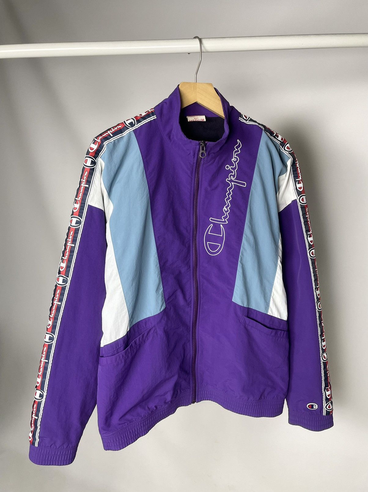 Champion Champion Vintage Purple Nylon Embroidered Logo Truck Jacket Size US M / EU 48-50 / 2 - 2 Thumbnail