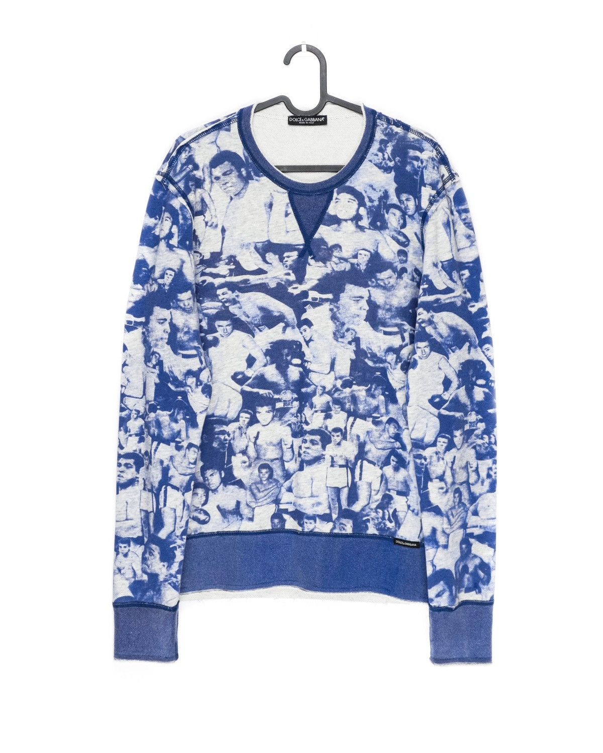 image of Dolce Gabbana Muhammad Ali Printed Vintage Crew Sweatshirt in Blue, Men's (Size Small)