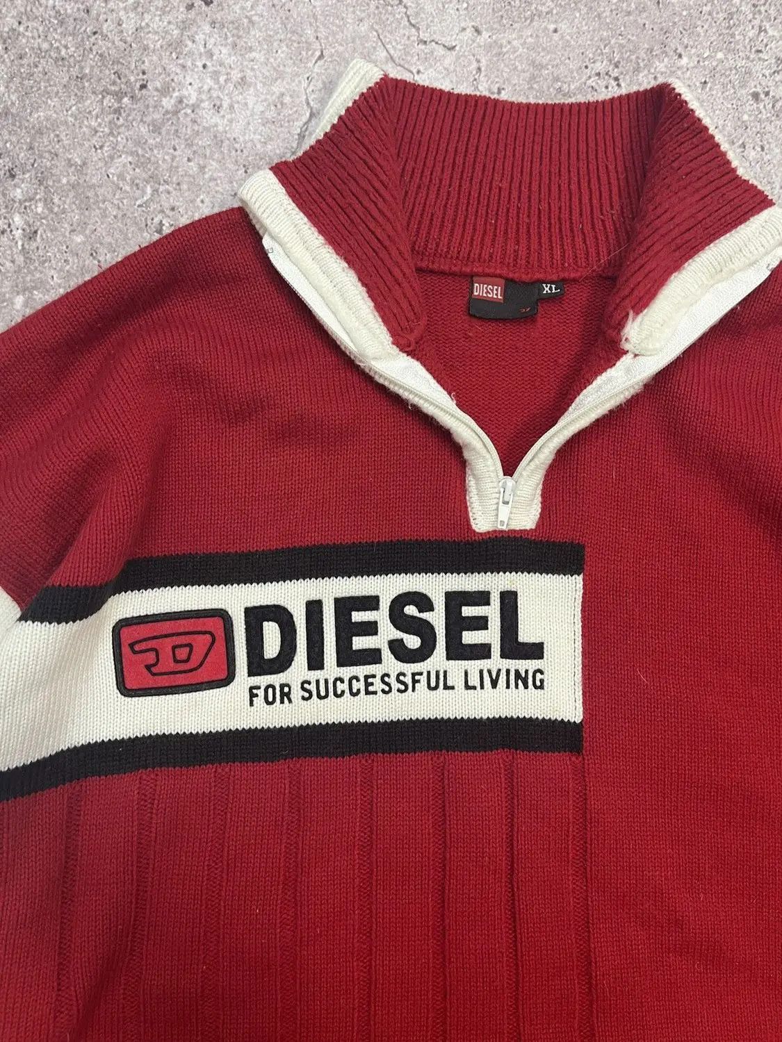 Diesel × Vintage Vintage Diesel 1/4 Zip Red Knit Sweater Y2K Logo Size US XL / EU 56 / 4 - 2 Thumbnail
