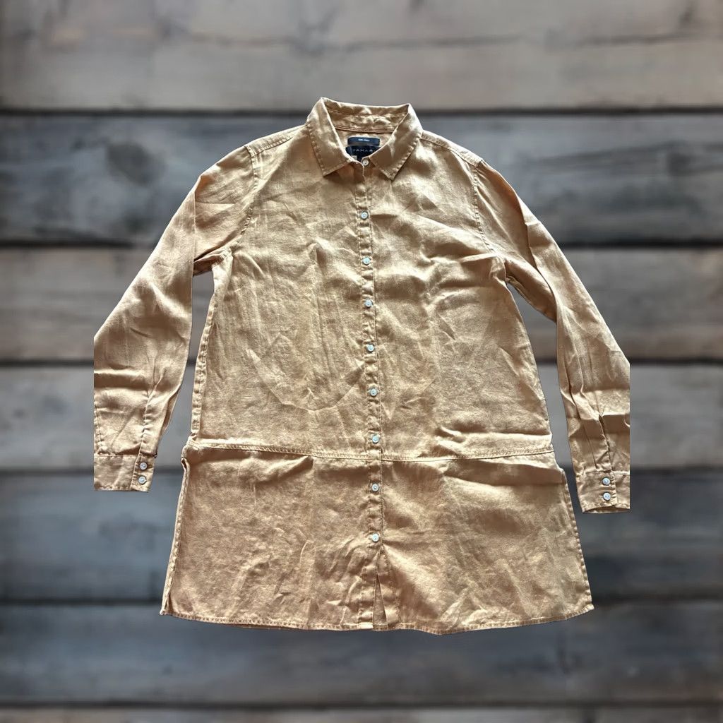 Vintage Tahari Women's Shirt Dress M Brown Solid Linen Long Sleeve Casual |  Grailed