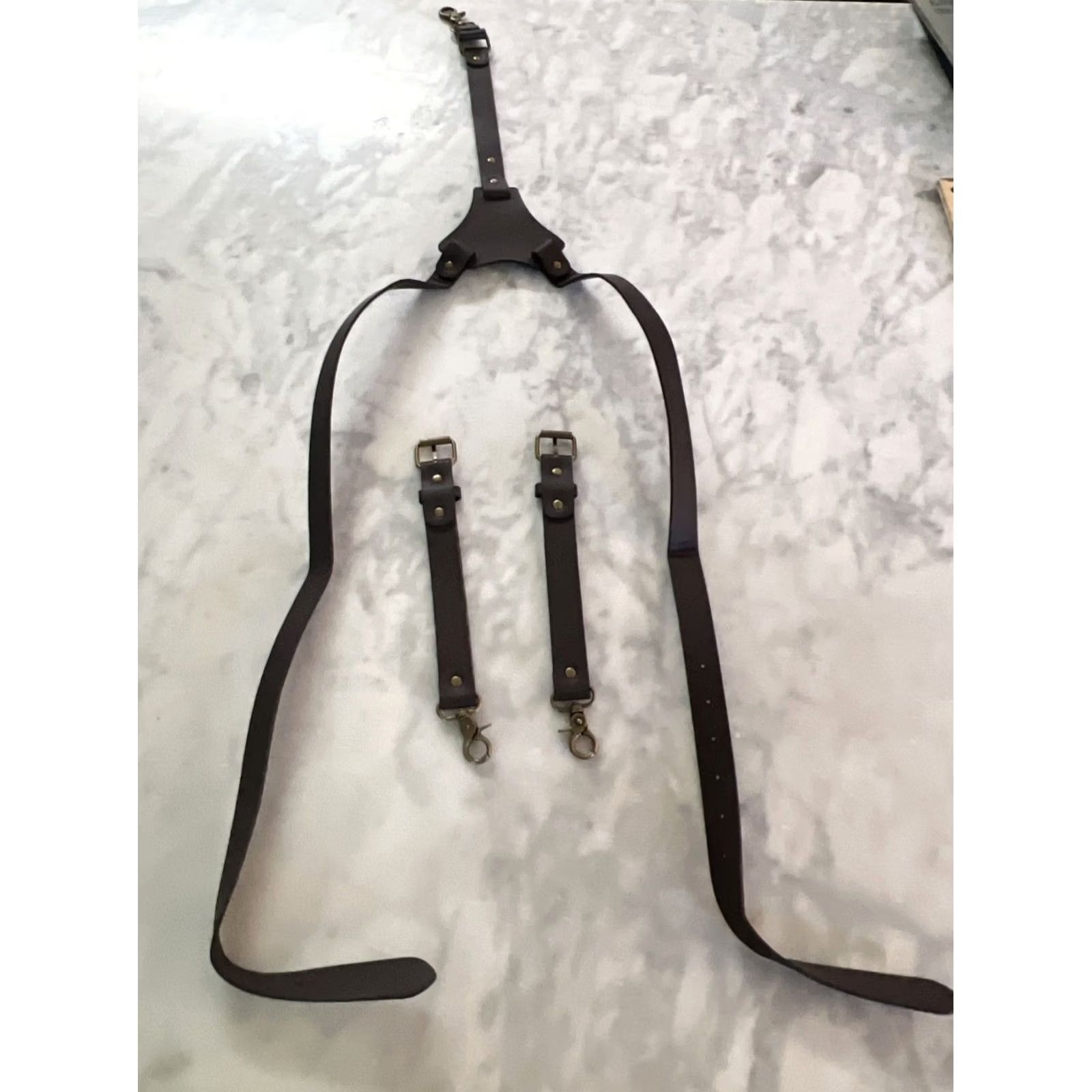 Vintage Unbranded Leather Suspenders Y-Back Heavy Duty 3 Metal Lobster Hooks Adjustable Brown Mens One Size BelT Clip Leather Size ONE SIZE - 7 Thumbnail