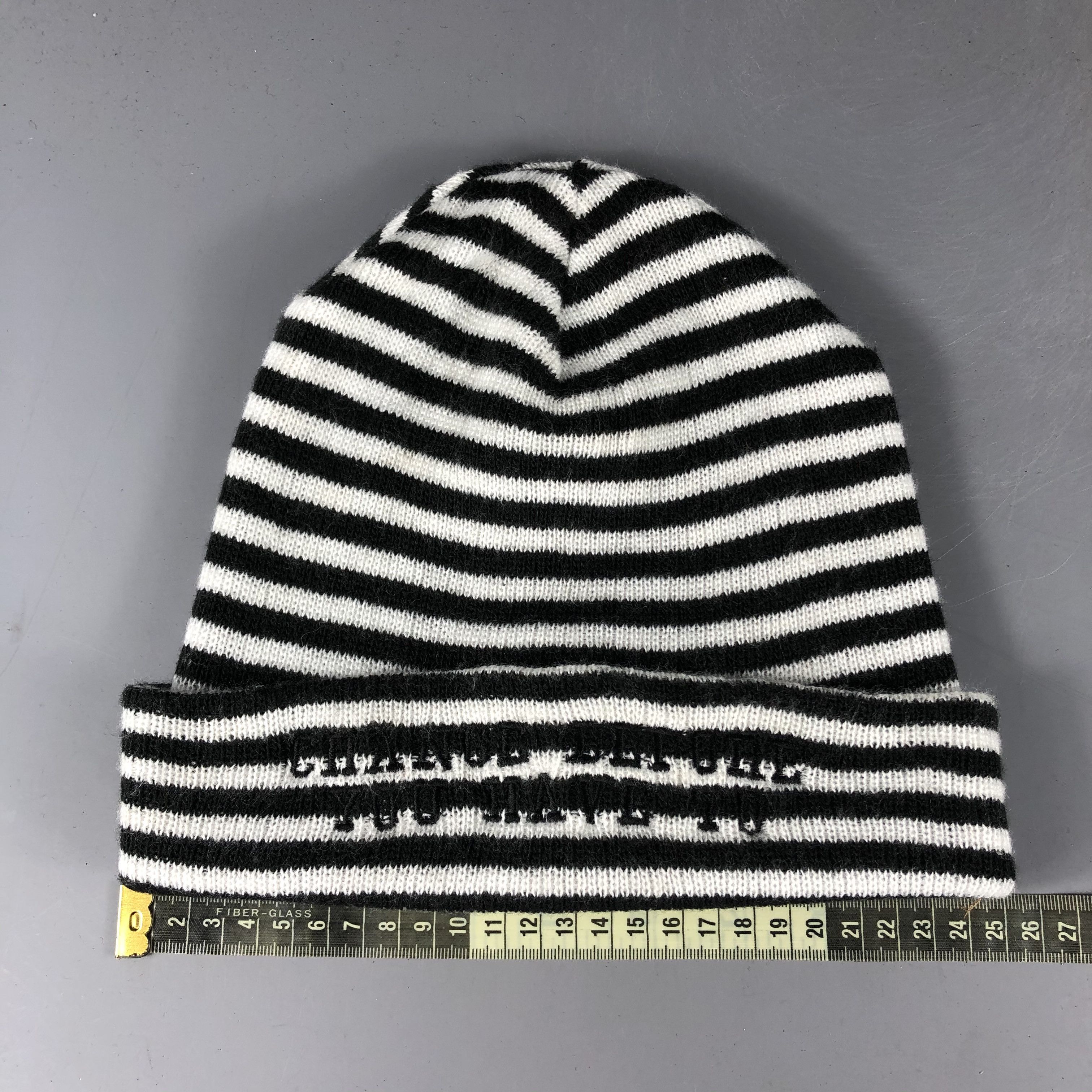 Vintage White Black Stripe Beanie Snow Hat Snow Cap -D851 Size ONE SIZE - 3 Thumbnail