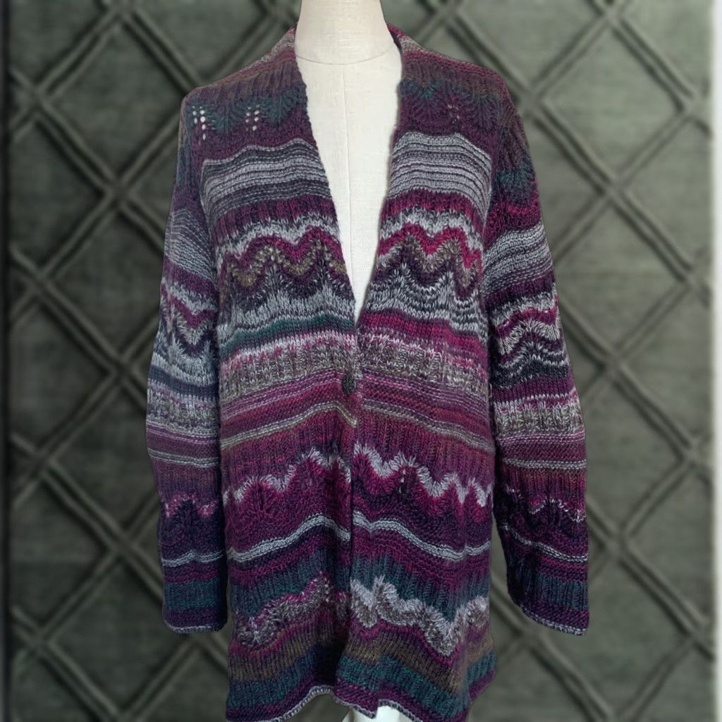 J. Jill J. Jill Cardigan Wool Blend Button Closure Knit Sweater XL Women Multicolor Purple Teal Long Sleeve Size XL / US 12-14 / IT 48-50 - 1 Thumbnail