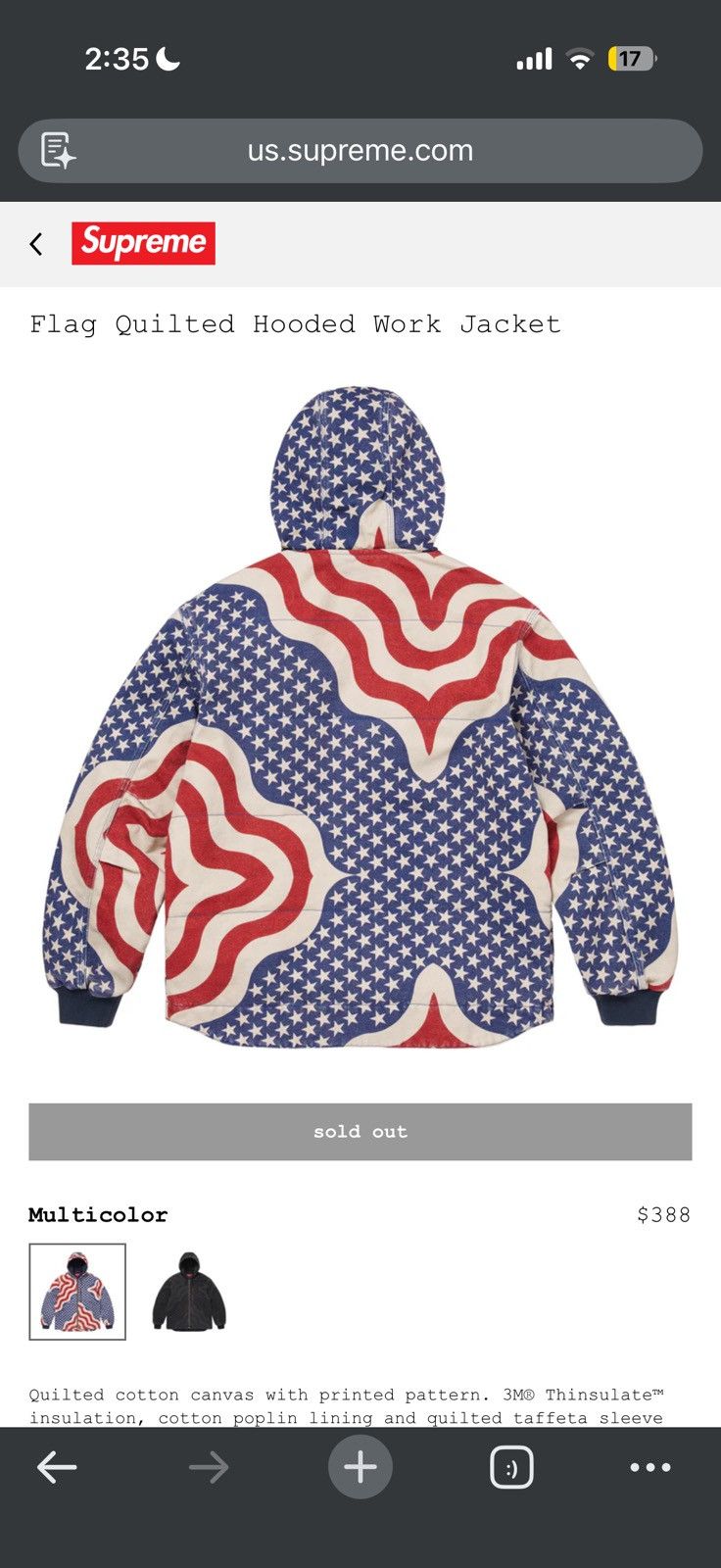 Supreme Supreme Flag Quilted Hooded Work Jacket - Large Size US L / EU 52-54 / 3 - 12 Thumbnail