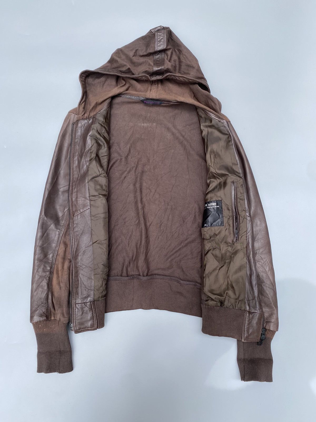 If Six Was Nine × KMRii Custom Culture- Punk Leather-Trimmed Hooded Zip up Jacket Size US XXS / EU 40 - 7 Thumbnail