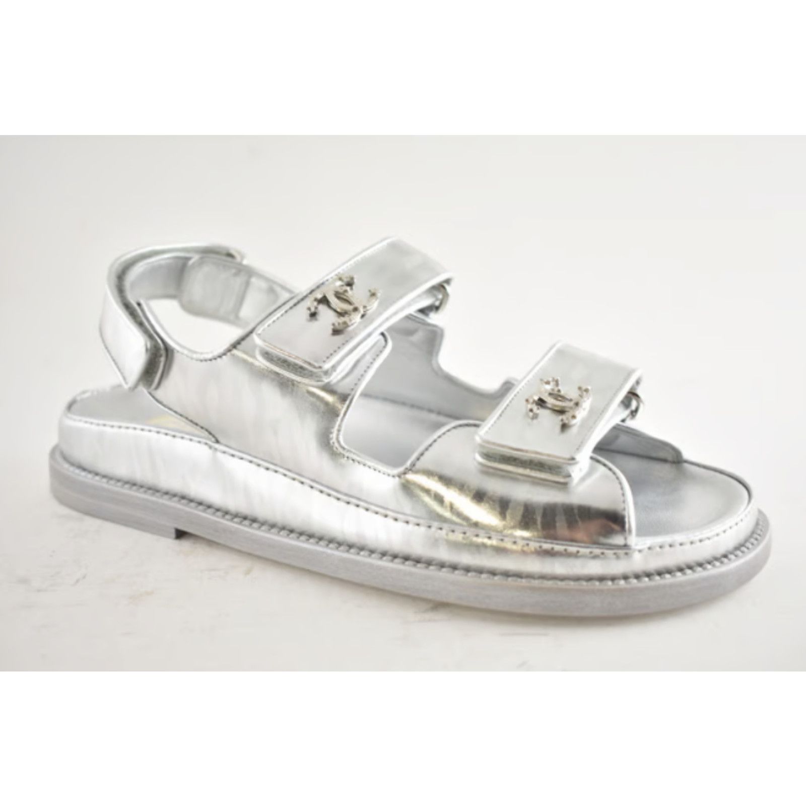 Chanel Chanel 22C Silver Laminated Star CC Logo Mule Slide Size US 5.5 / IT 35.5 - 6 Thumbnail
