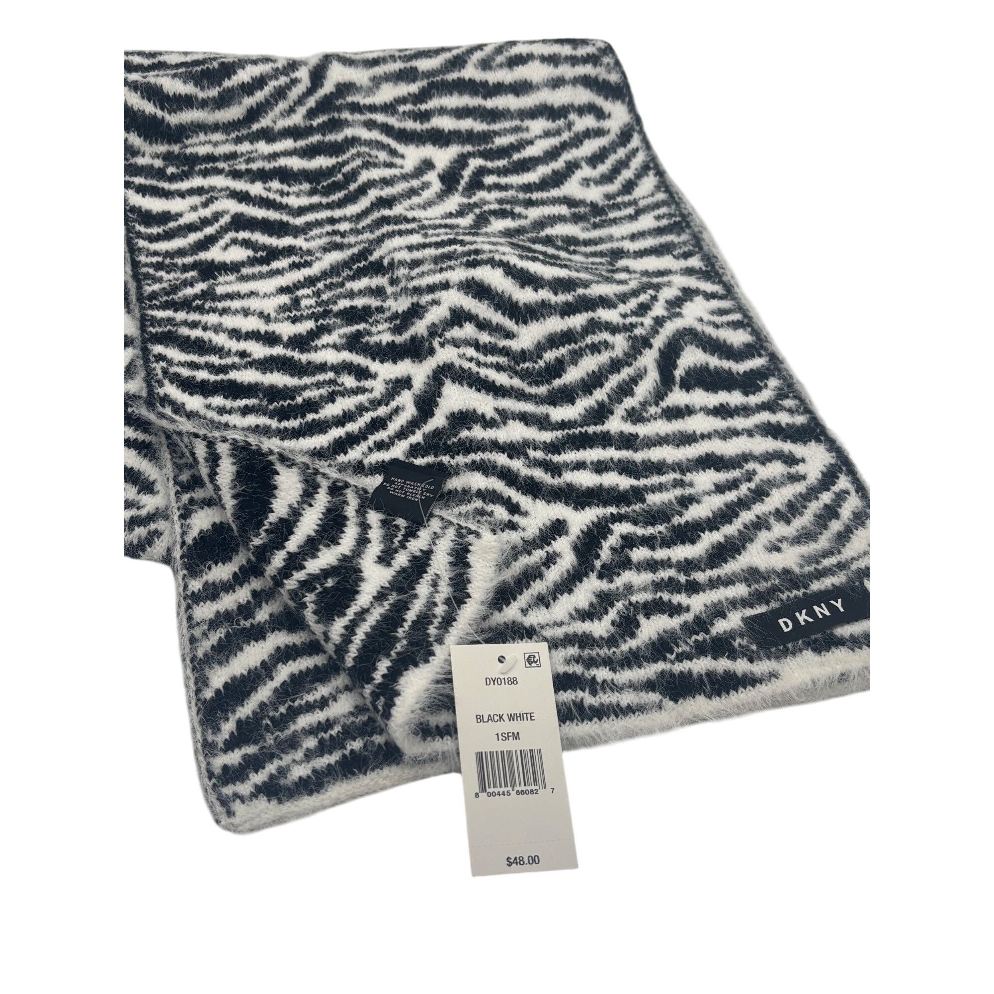 DKNY DKNY Fuzzy Animal Print Knit Scarf , Black/ White 12"x67" Size ONE SIZE - 11 Thumbnail