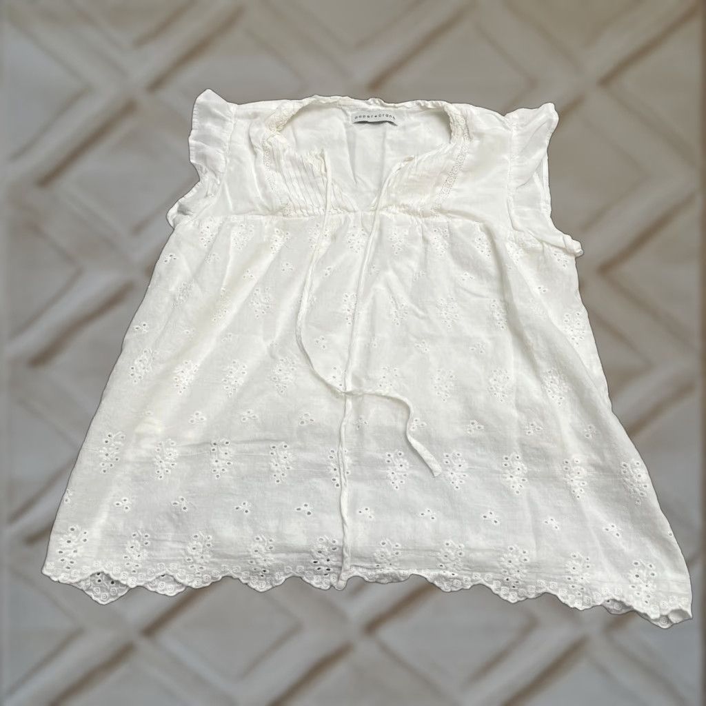 Vintage Paper Crane Eyelet Blouse Womens Small White Neck Tie Sleeveless Casual Tunic Size S / US 4 / IT 40 - 1 Thumbnail