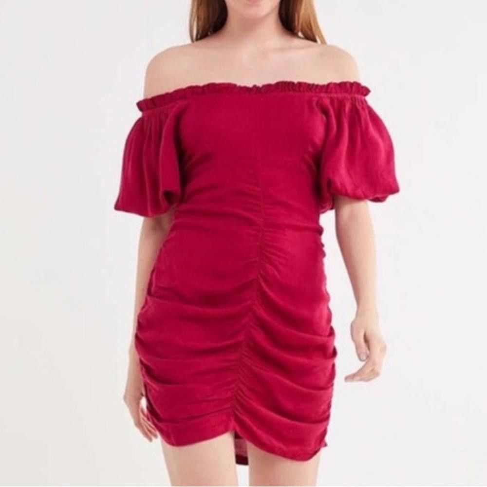 Urban Outfitters Urban Outfitters l Red Ruched Off Shoulder Mini Dress XS |  Grailed