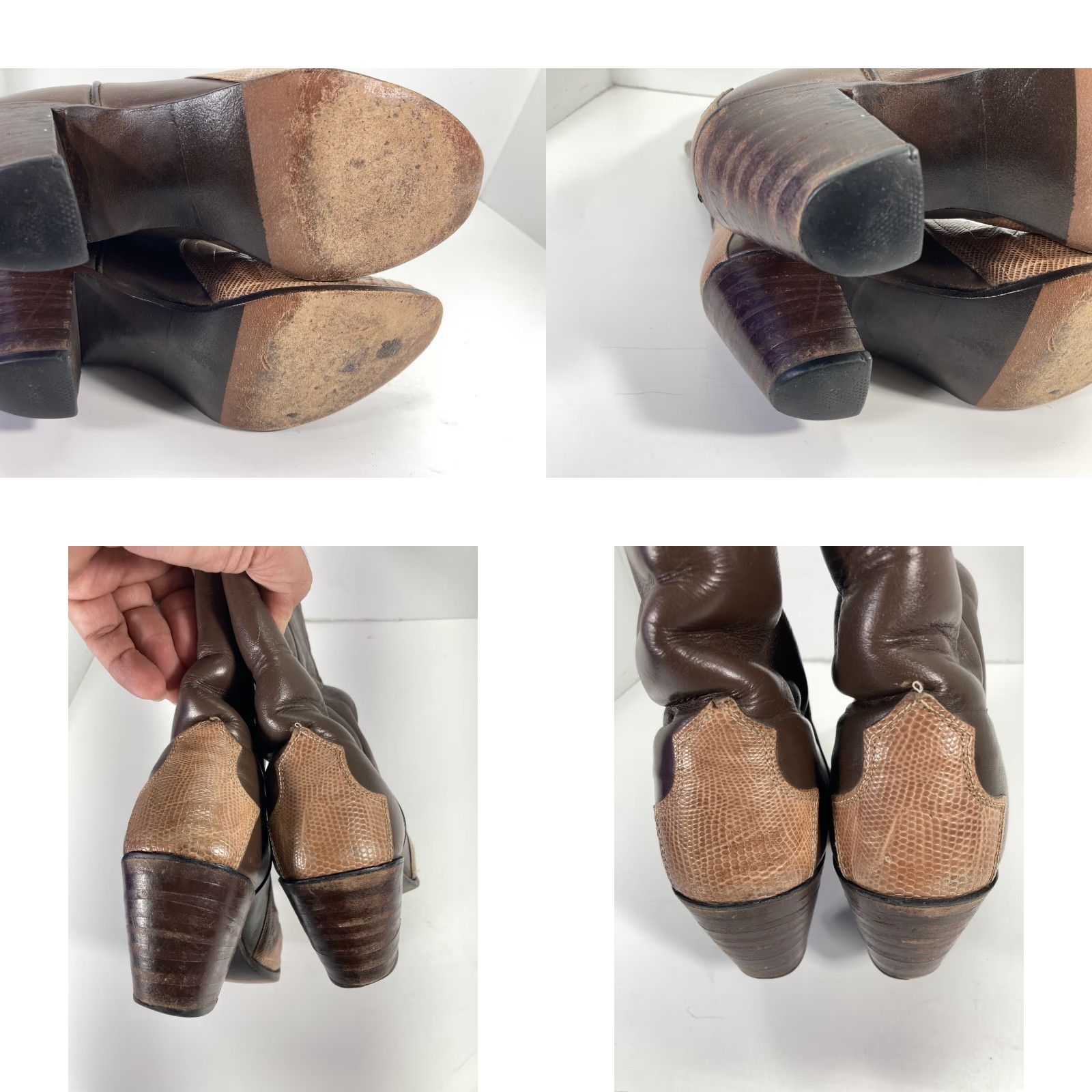 Justin Boots VINTAGE Justin Teju Lizard Boots Women 6 B Brown Leather 15 Inch 3 Inch Heel VTG Boots Mens? Size US 6 / IT 36 - 10 Thumbnail
