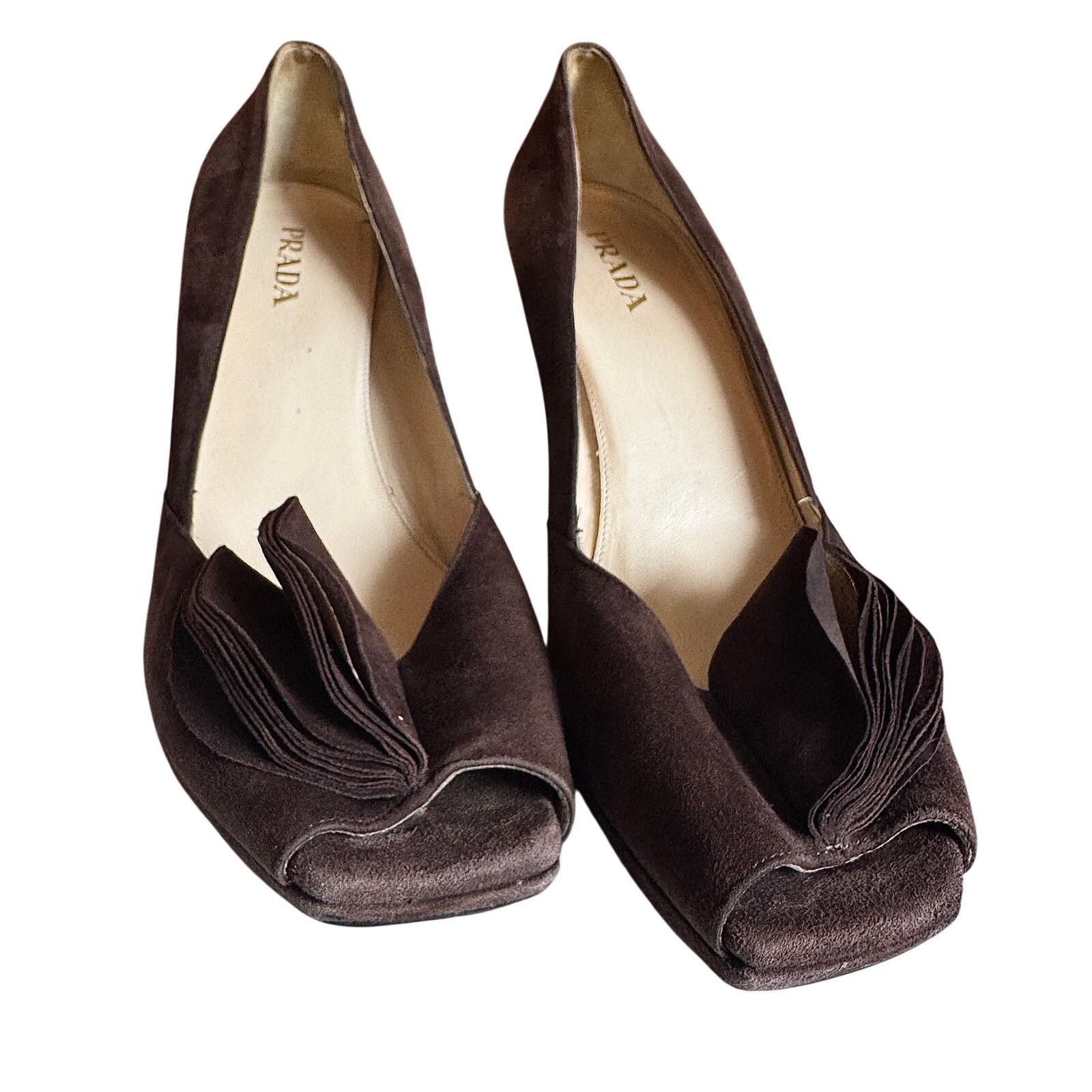 Prada Prada Brown Women's Suede Ruffle Embellishment Pumps Size US 9 / IT 39 - 1 Thumbnail