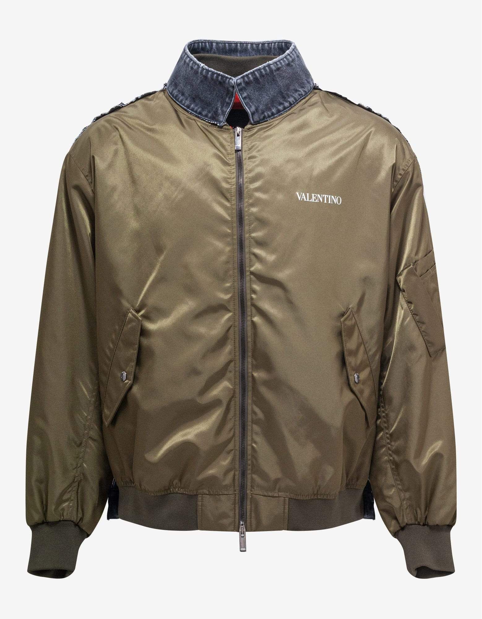 Valentino Valentino Garavani Khaki Nylon & Denim Bomber Jacket SIZE 50 Size US L / EU 52-54 / 3 - 1 Thumbnail