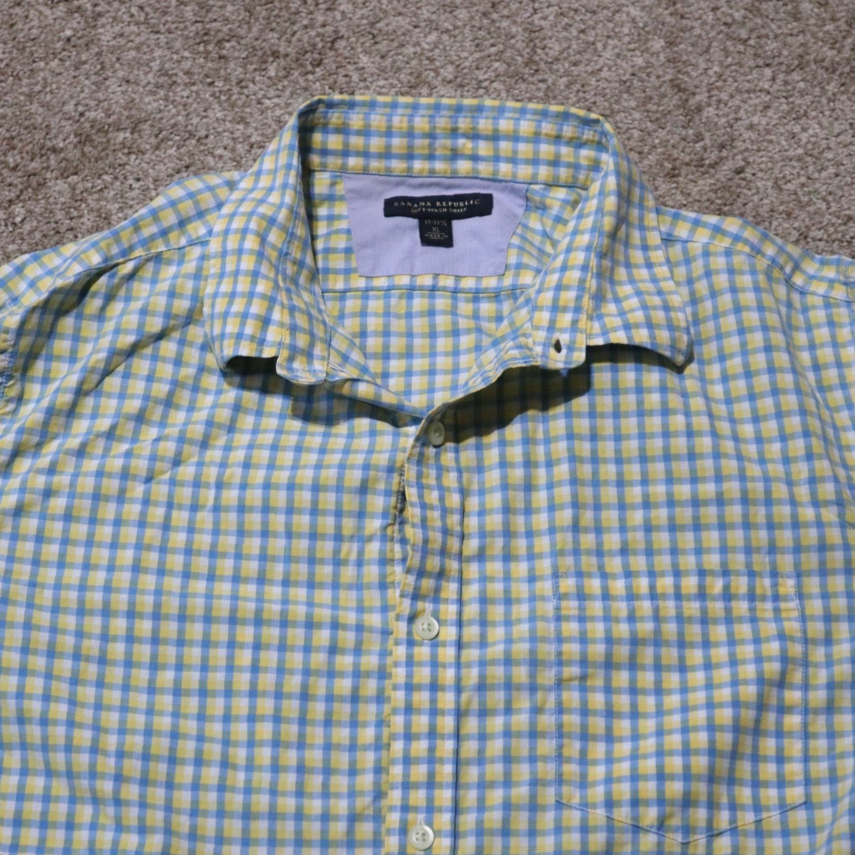 Banana Republic Banana Republic Shirt Button-Up Men Yellow Blue Plaid Multicolor Cotton Slim Long Sleeve Size 17.5 Regular Size US XXL / EU 58 / 5 - 2 Thumbnail