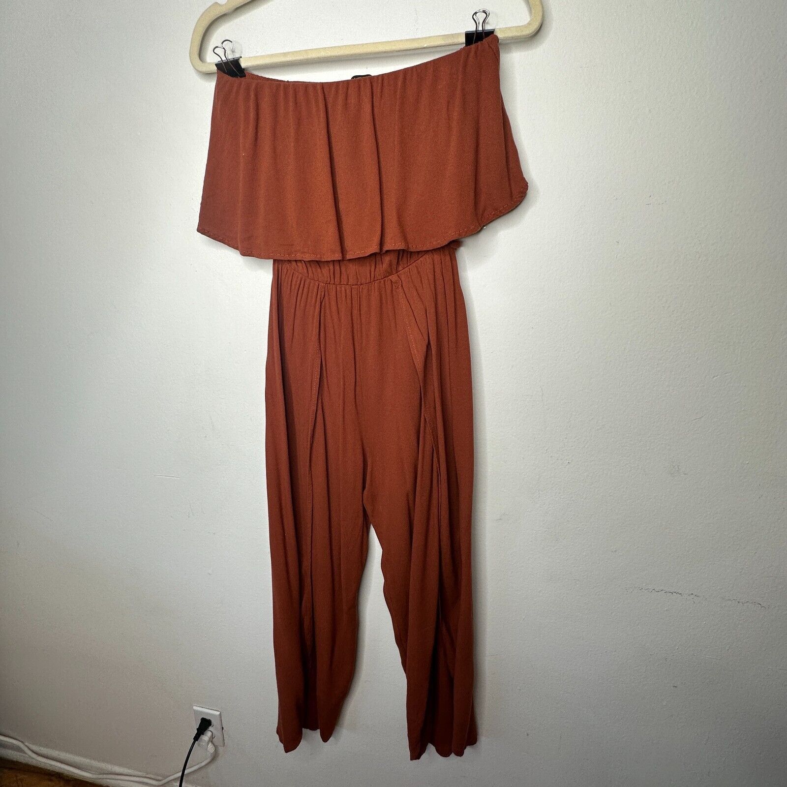 Other Angl Rust Ruffle Off-Shoulder Harem Slit Pant Jumpsuit S Size 27" / US 4 / IT 40 - 5 Thumbnail