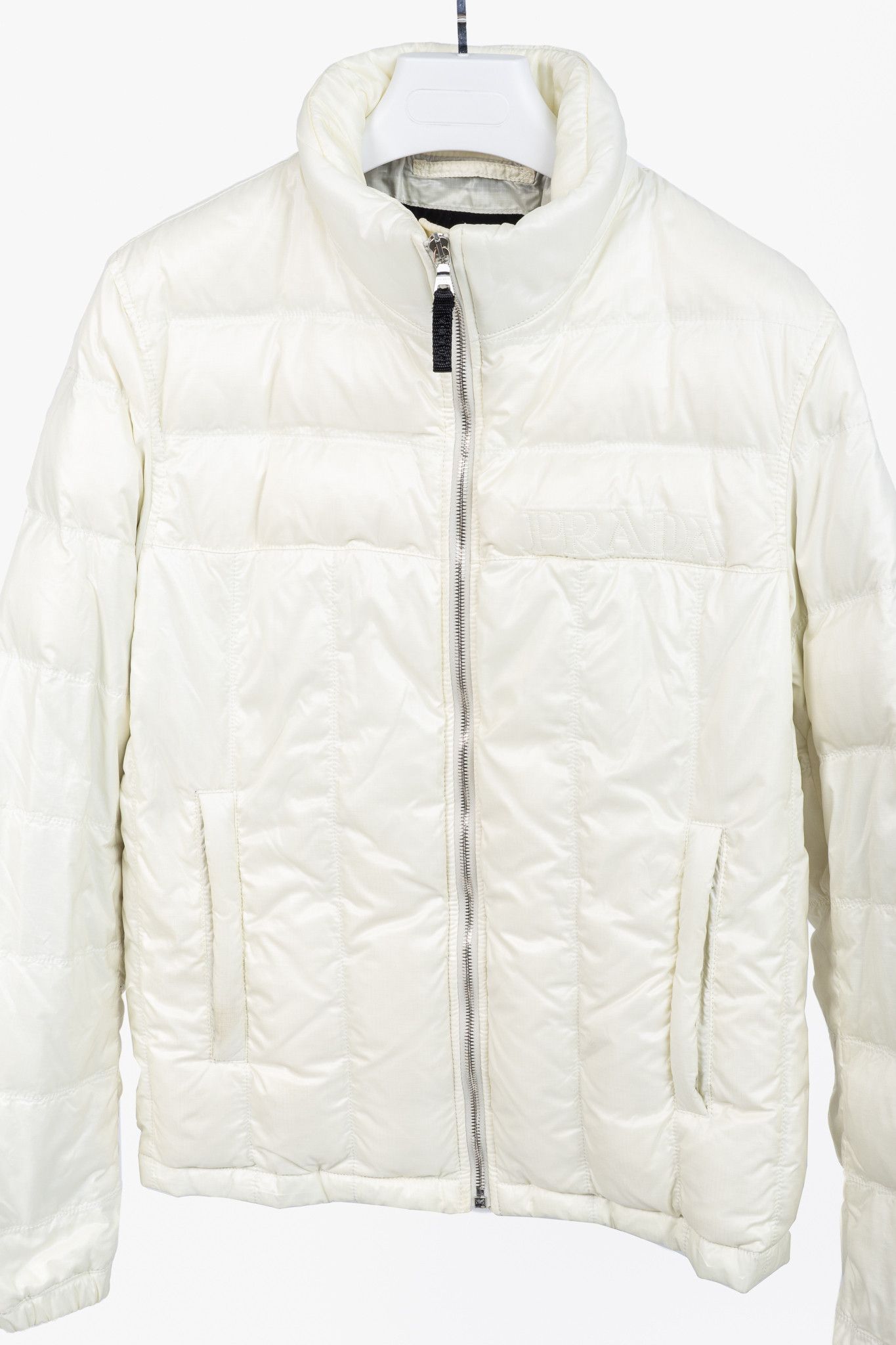 Prada Prada Cream Nylon Embroidered-Logo Quilted Down Puffer Size US XL / EU 56 / 4 - 3 Thumbnail