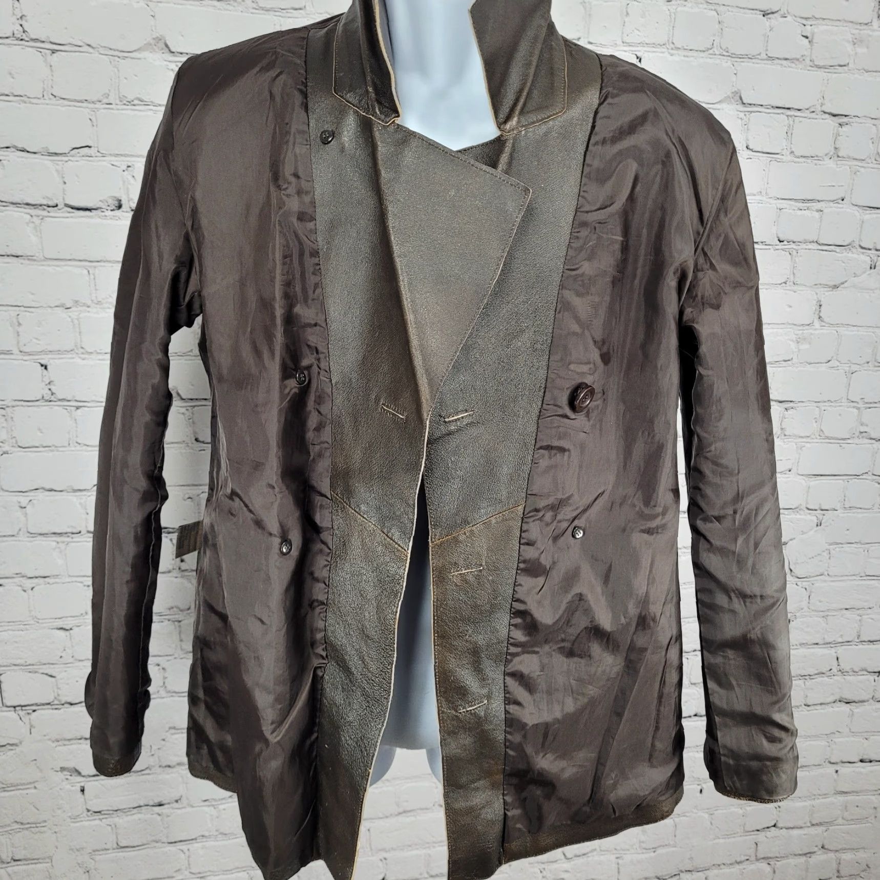 Vintage Brandon Thomas Brown Genuine Leather Double Breasted Buttoned Jacket Women M Brown Mid-Length Long Sleeve Button Closure Lined Packable Size M / US 6-8 / IT 42-44 - 5 Thumbnail