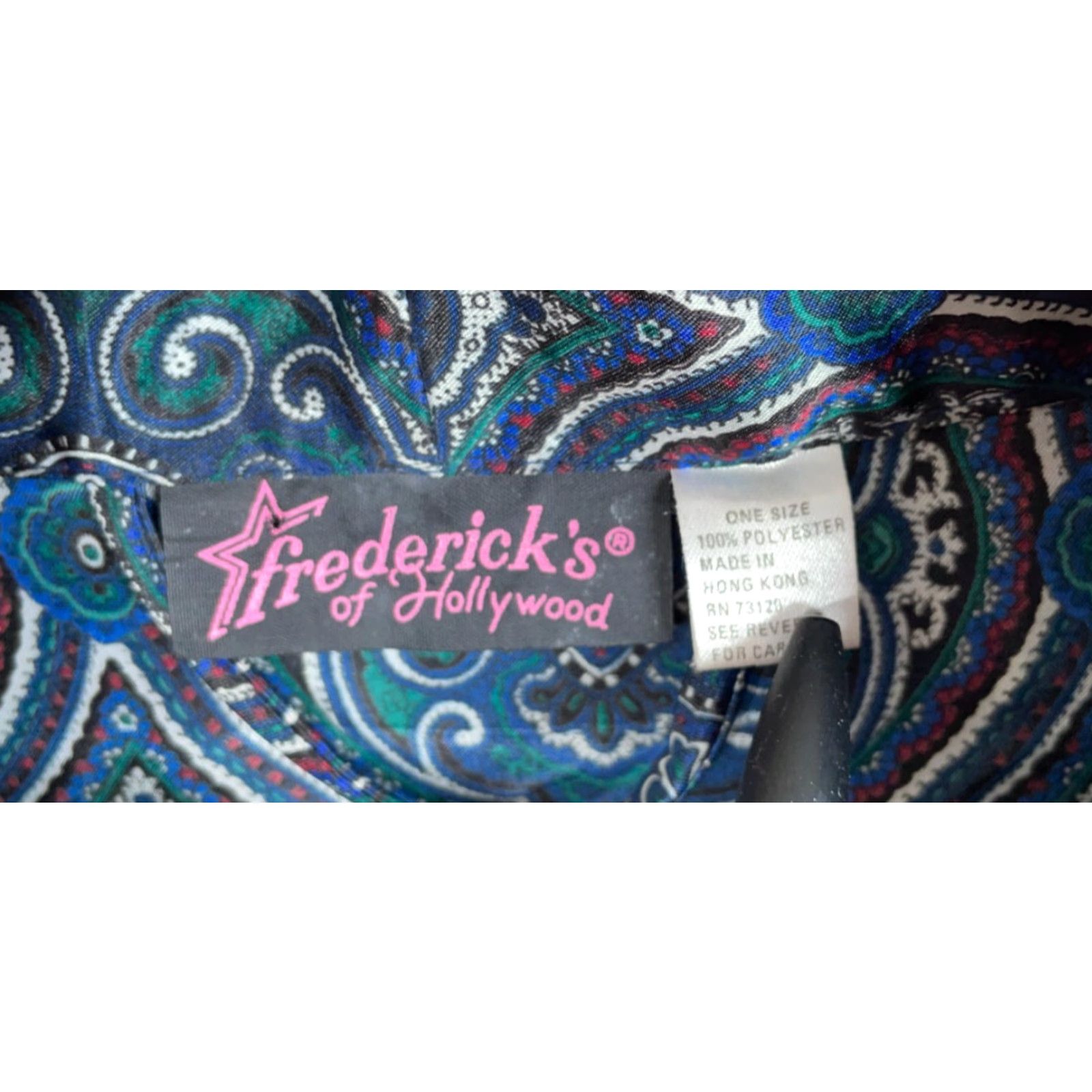 Vintage Frederick's of Hollywood Belted Robe One Size Blue Paisley Satin Kimono Retro Women’s Robe Belted Kimono Size ONE SIZE - 2 Thumbnail