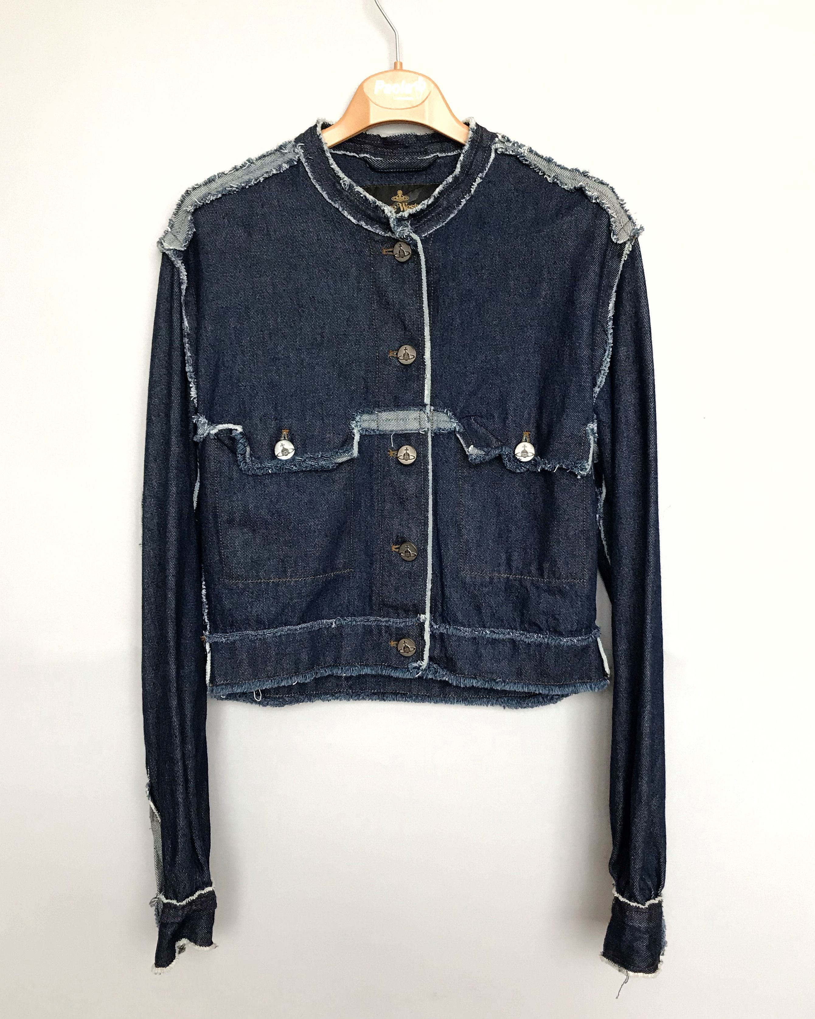 image of Designer Vivienne Westwood Anglomania Cropped Denim Jacket in Blue, Women's (Size Small)