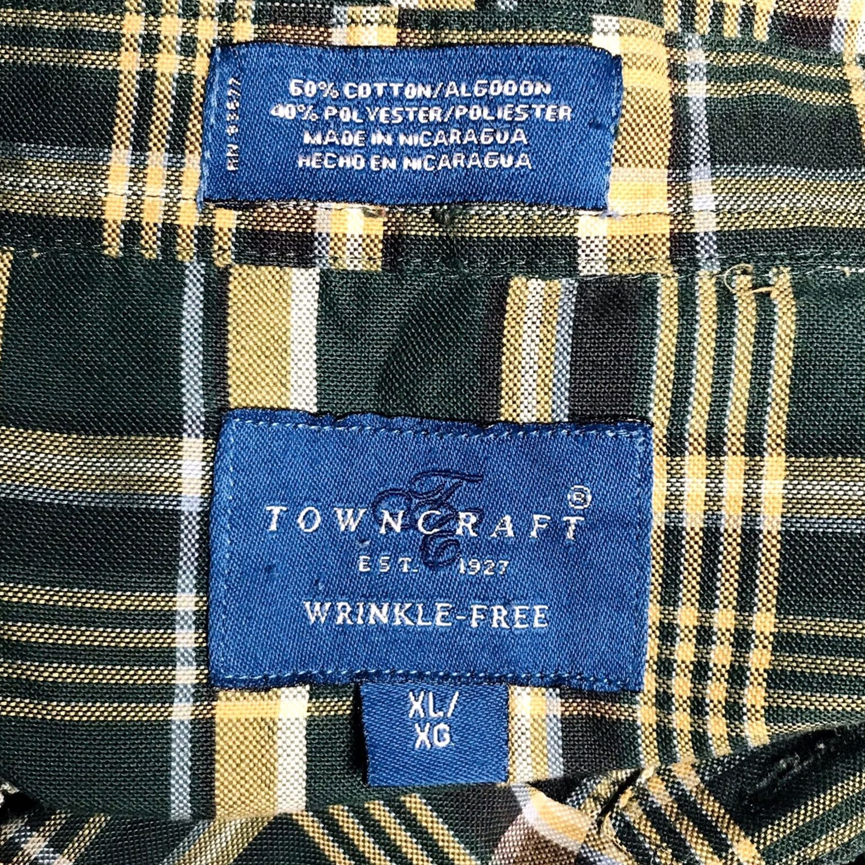 Vintage Towncraft Men Green Plaid Check Wrinkle Free Button Down Long Sleeve Shirt XL Size US XL / EU 56 / 4 - 3 Thumbnail