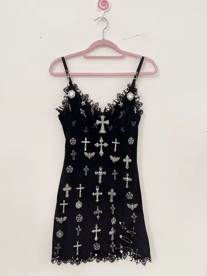 Other Gothic Punk Y2k Cross Skull Black Mini 2000s Dress Size S / US 4 / IT 40 - 1 Thumbnail