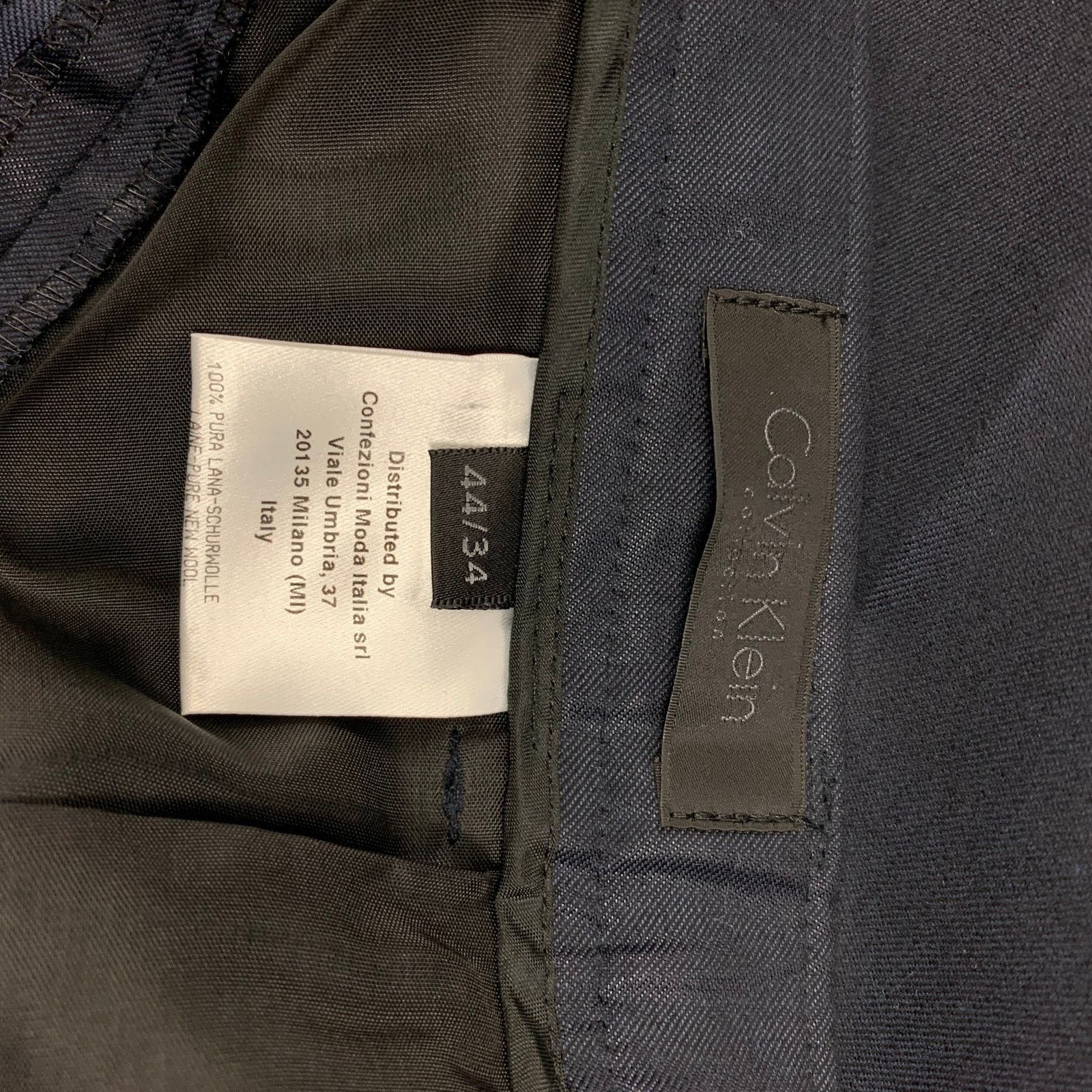Calvin Klein Size 34 Navy Black Wool Peak Lapel Tuxedo Suit Size 34R - 9 Thumbnail