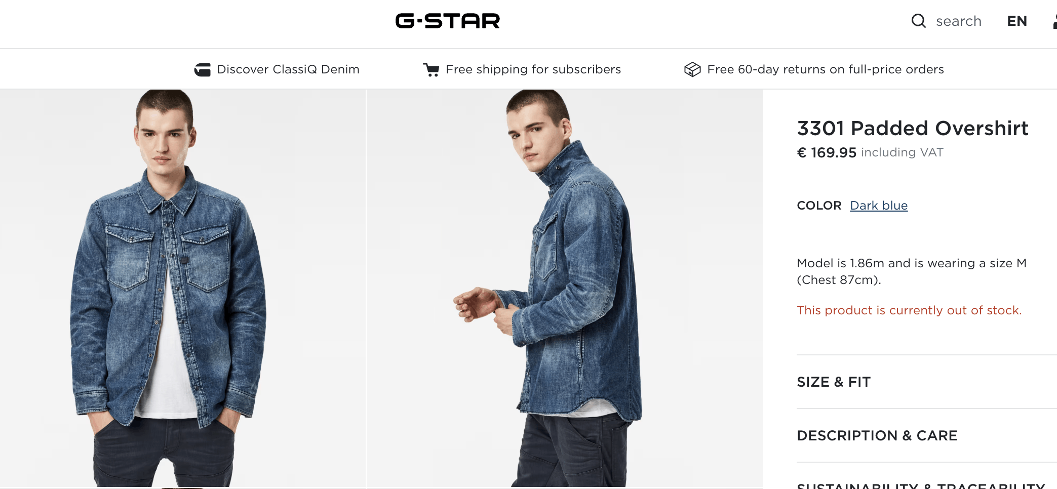 G-Star G-Star Raw 3301 Padded Denim Overshirt Jacket Size US XL / EU 56 / 4 - 2 Thumbnail