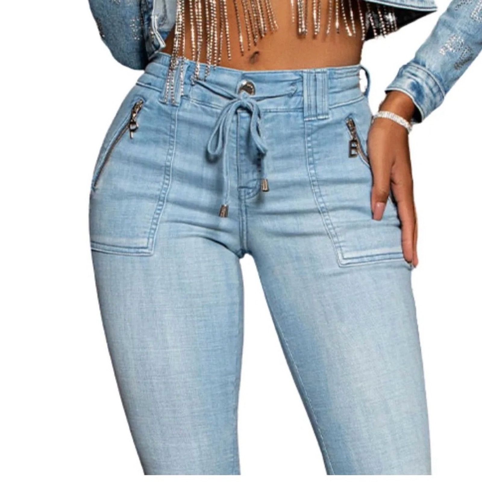 Other New Y2K Pitbull Buttlifting Light Blue Jeans.98% cotton. Size 24" / US 00 / IT 34 - 6 Thumbnail
