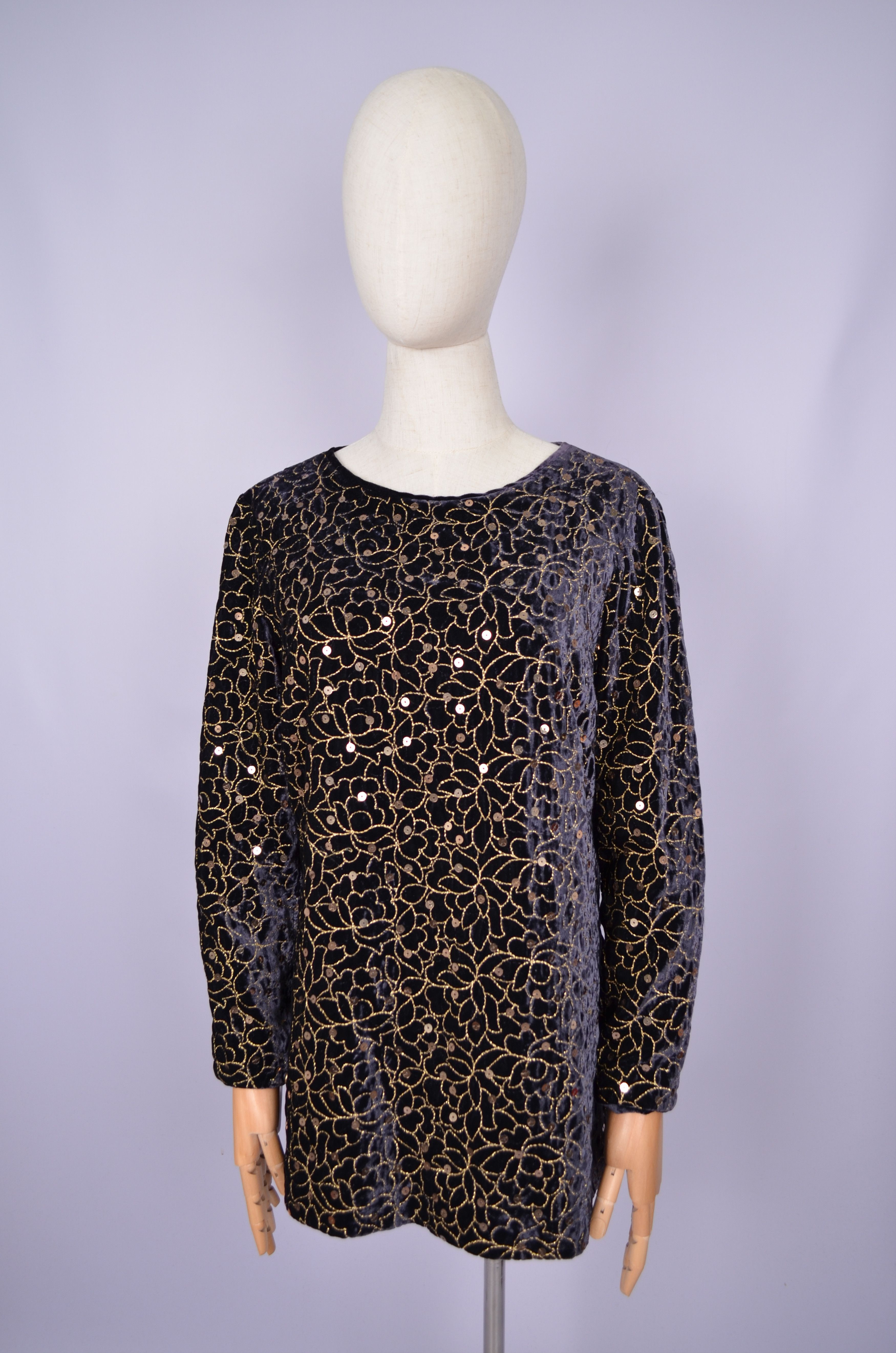 Designer Caroline Charles London Sequin Blouse Viscose Jumper Sz US10 Size M / US 6-8 / IT 42-44 - 1 Thumbnail