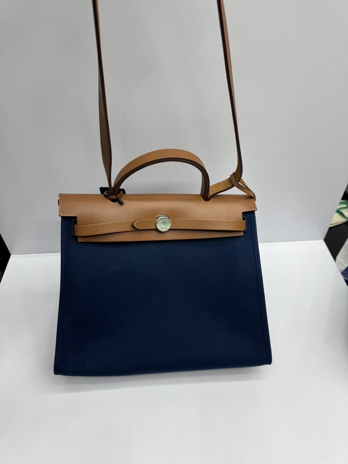 Hermes Military Toile Vache Hunter Herbag Zip 31 PM Bleu Fauve Size ONE SIZE - 3 Thumbnail