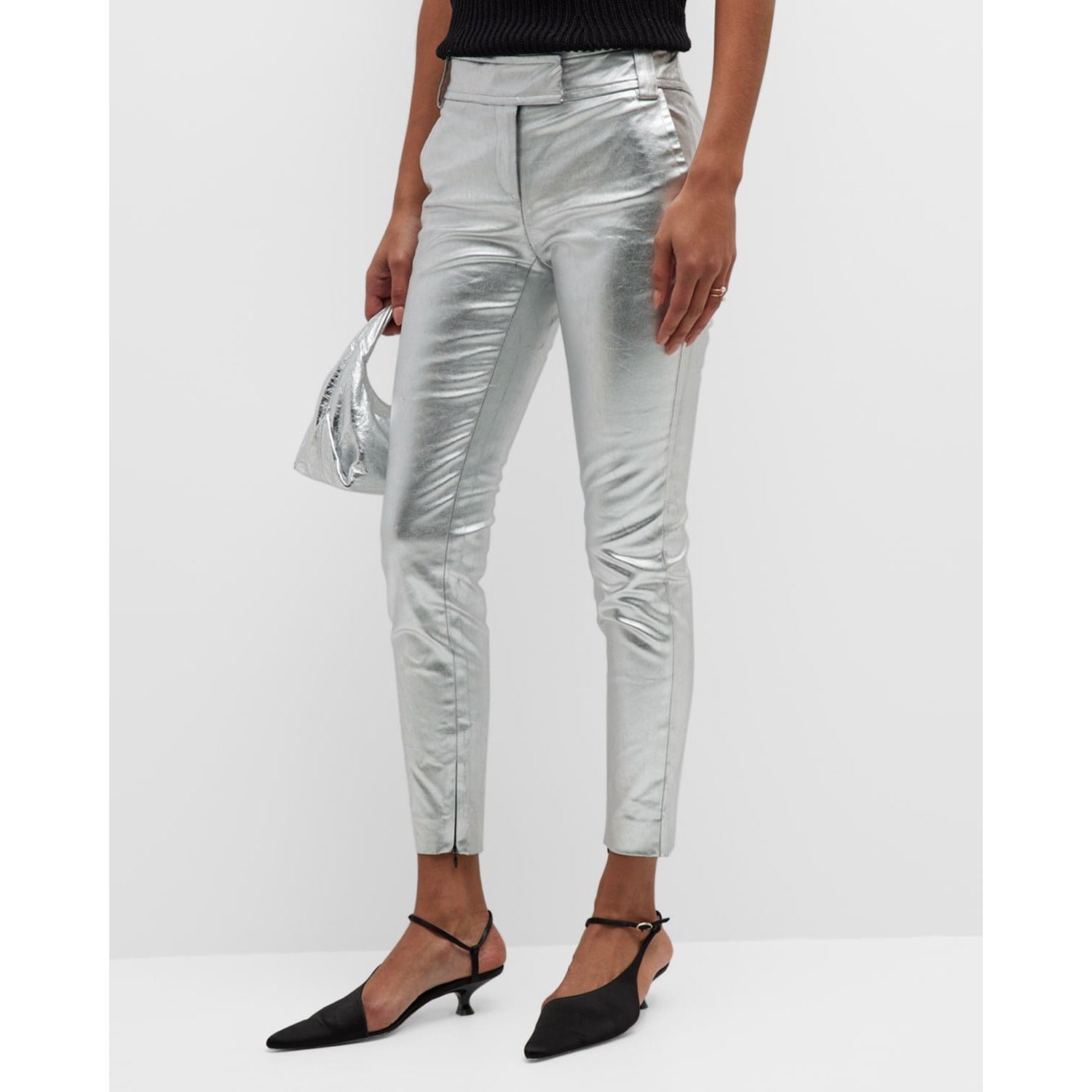 KHAITE KHAITE | Dresden Silver Metallic Low Rise Ankle Zip Pants 4 Size 27" / US 4 / IT 40 - 17 Thumbnail