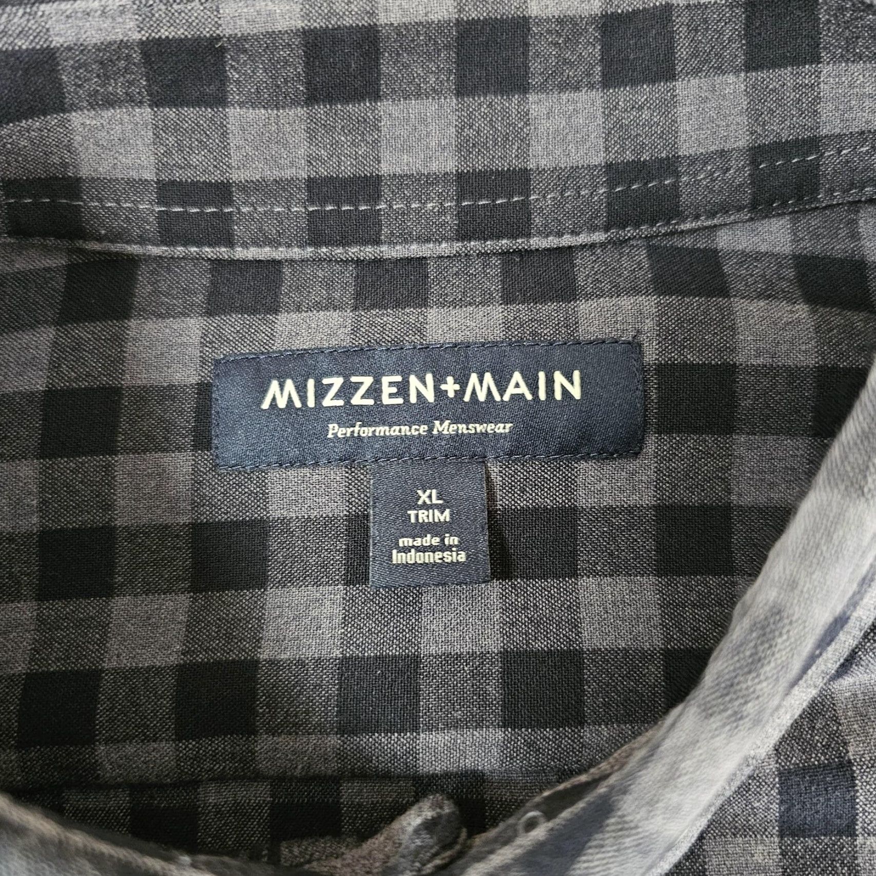 Mizzen+Main Mizzen+Main Shirt Mens XL Gray Blue Gingham Button Down Trim Fit Performance Shirt Size US XL / EU 56 / 4 - 3 Thumbnail