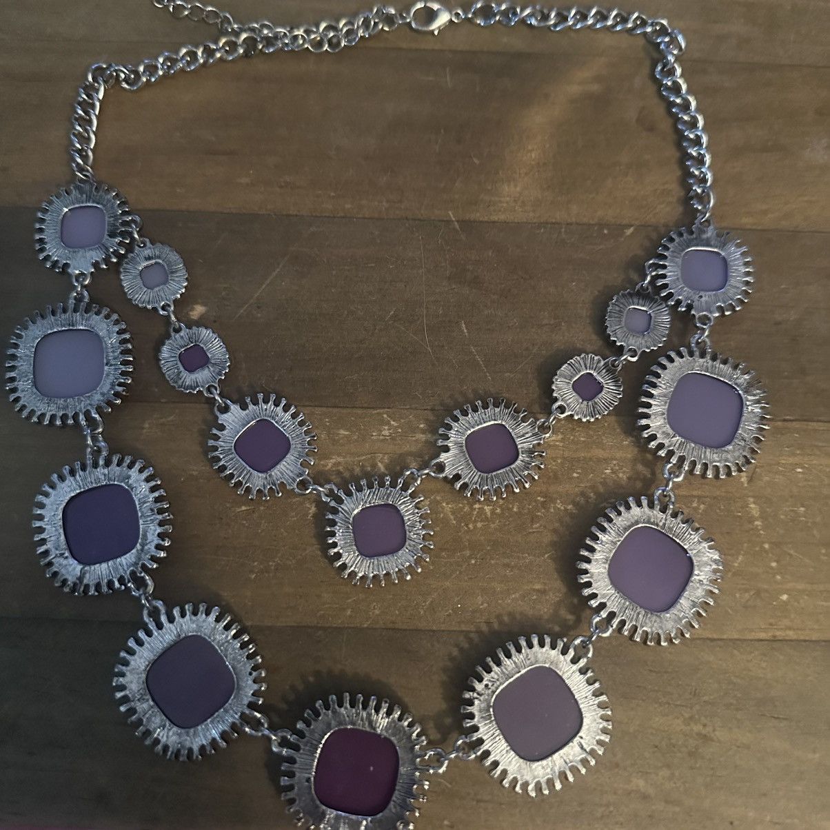 Other Silver tone purple gemstone layered statement necklace Size ONE SIZE - 5 Thumbnail