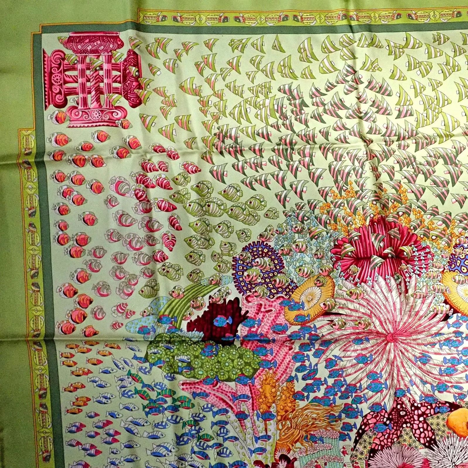 Hermes Hermes Key Lime Rencontre Oceane Vintage 90cm Silk Scarf Size ONE SIZE - 7 Thumbnail
