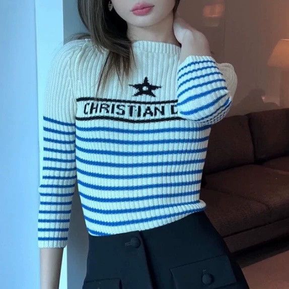 Dior Dior White and blue striped five-pointed star knitted long Size XS / US 0-2 / IT 36-38 - 8 Thumbnail